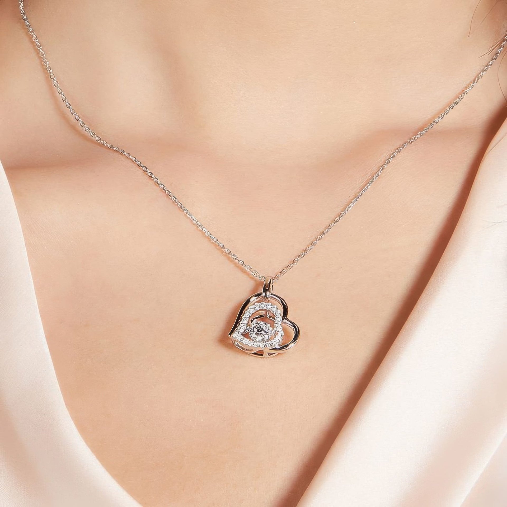 Heart Moissanite Necklace | Double Heart Outline | 0.5ct Round 925 Silver - Image 2