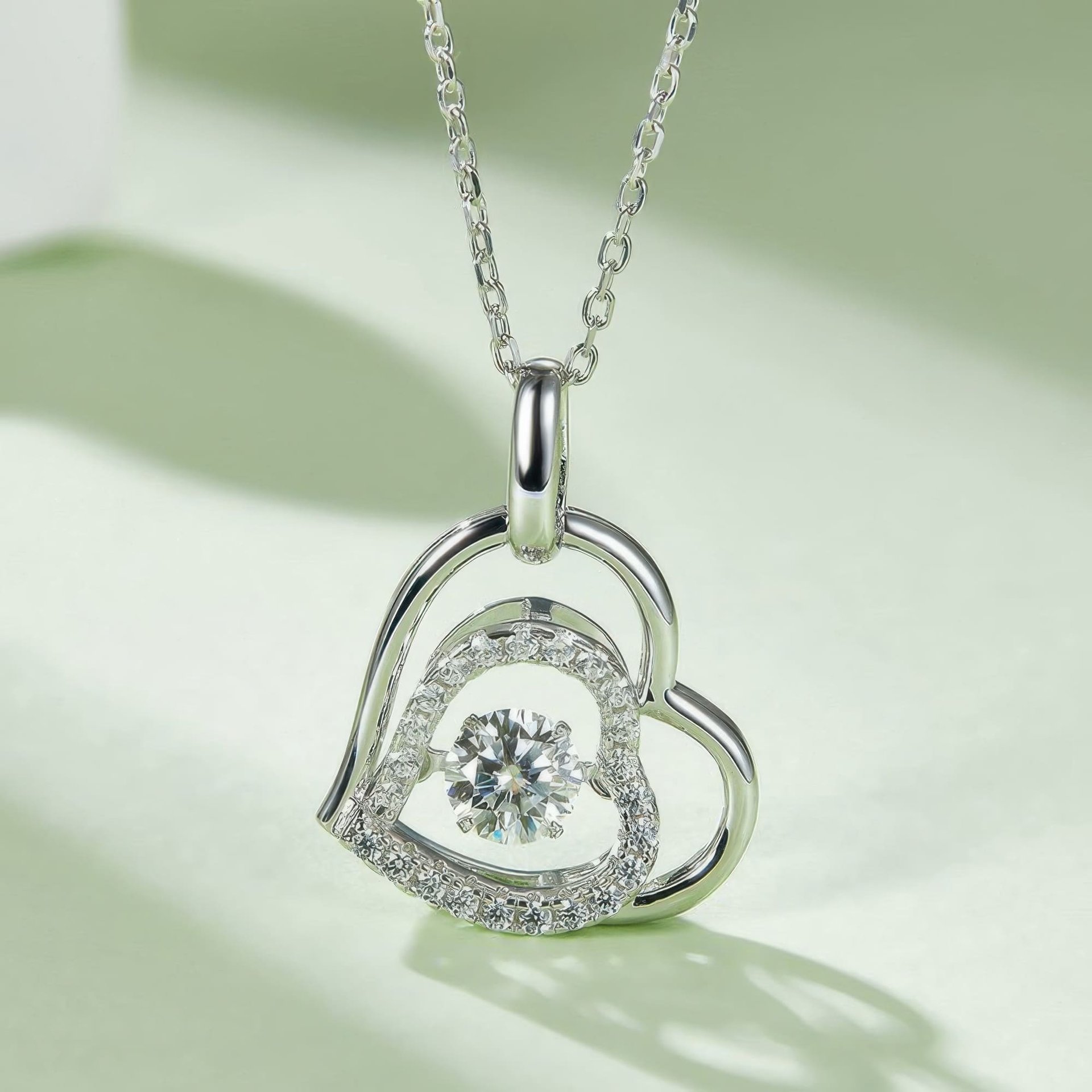 Heart Moissanite Necklace | Double Heart Outline | 0.5ct Round 925 Silver - Image 3