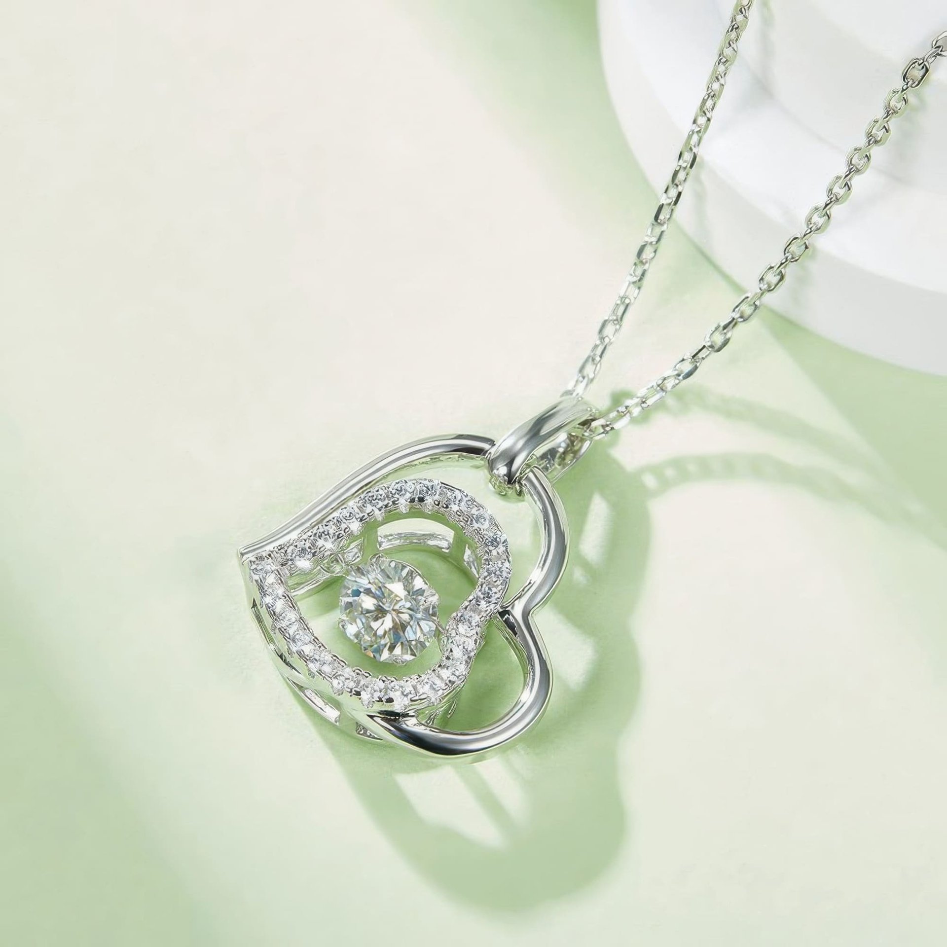 Heart Moissanite Necklace | Double Heart Outline | 0.5ct Round 925 Silver - Image 4