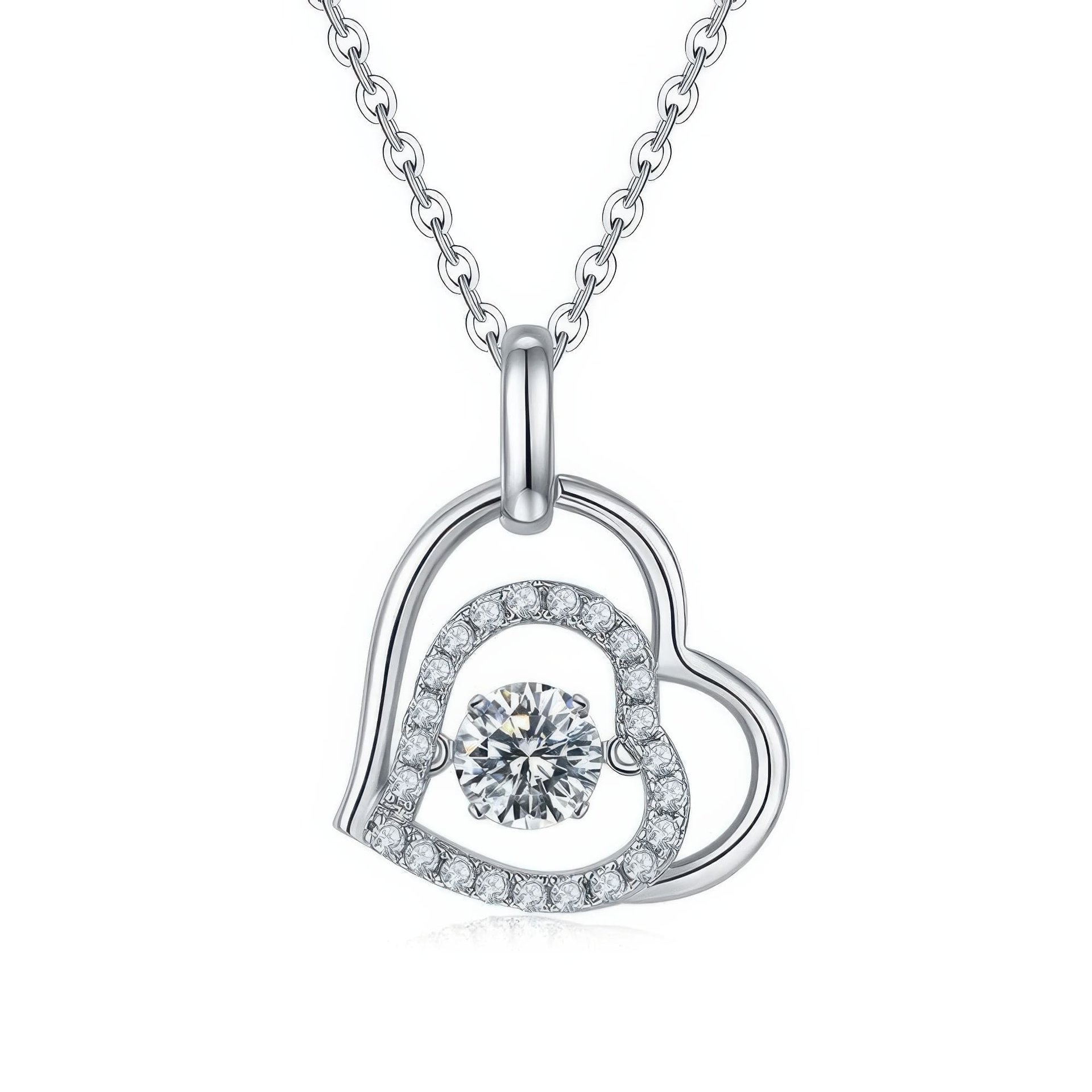 Heart Moissanite Necklace | Double Heart Outline | 0.5ct Round 925 Silver