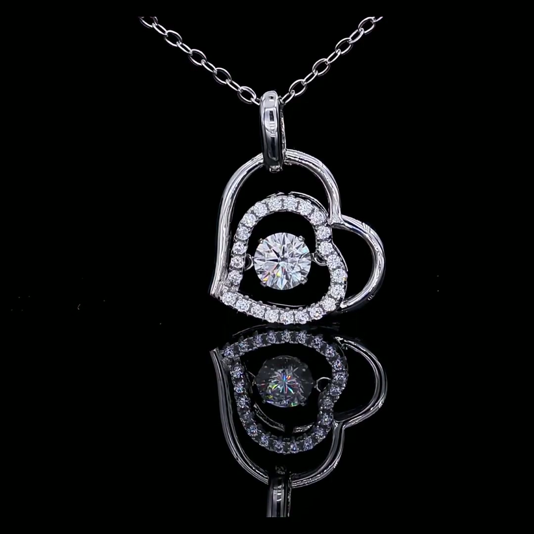 Heart Moissanite Necklace | Double Heart Outline | 0.5ct Round 925 Silver product video thumbnail