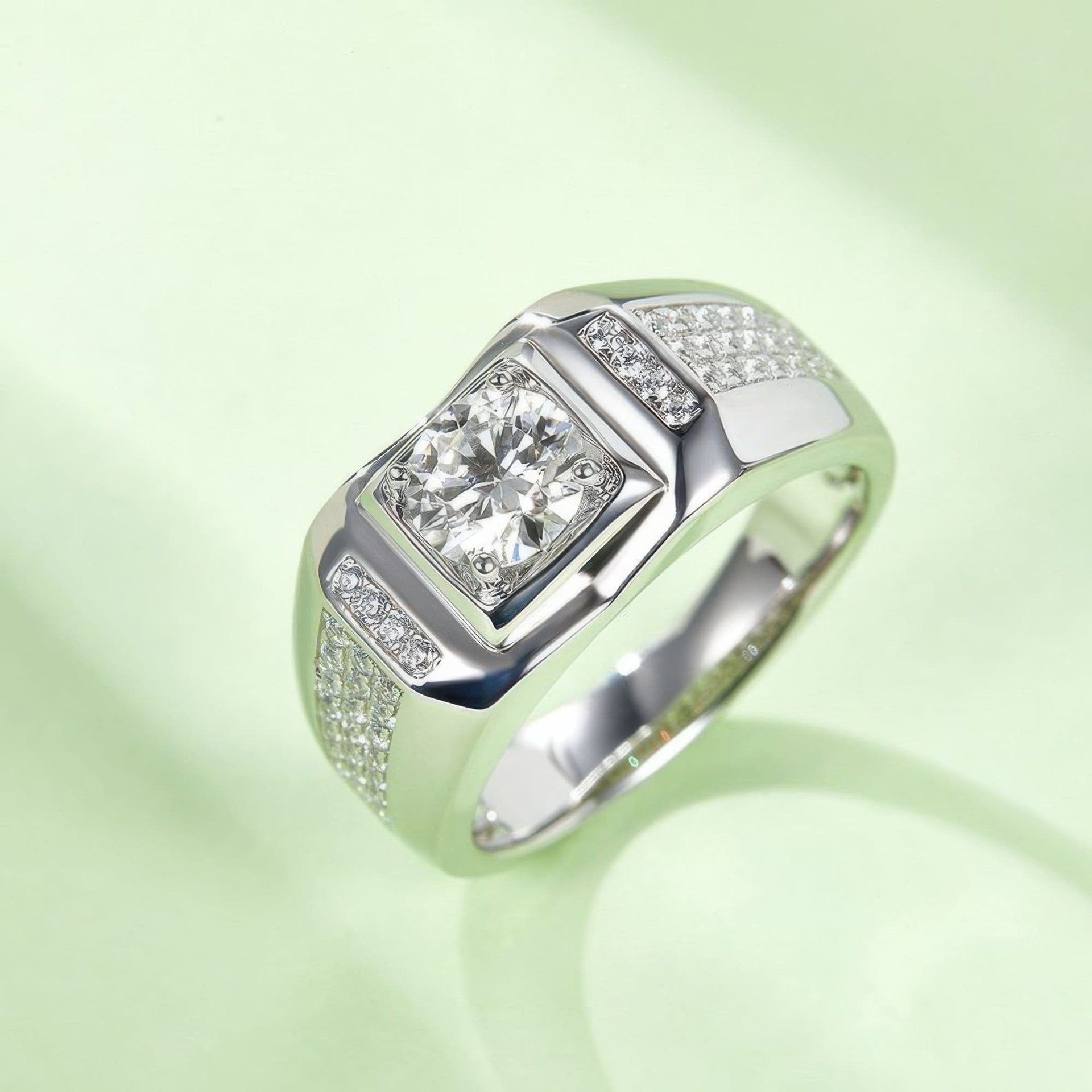 Vintage Men's Moissanite Ring | 1ct Round Cut DEF VVS Squared Pavé Signet 925 Sterling Silver - Image 2