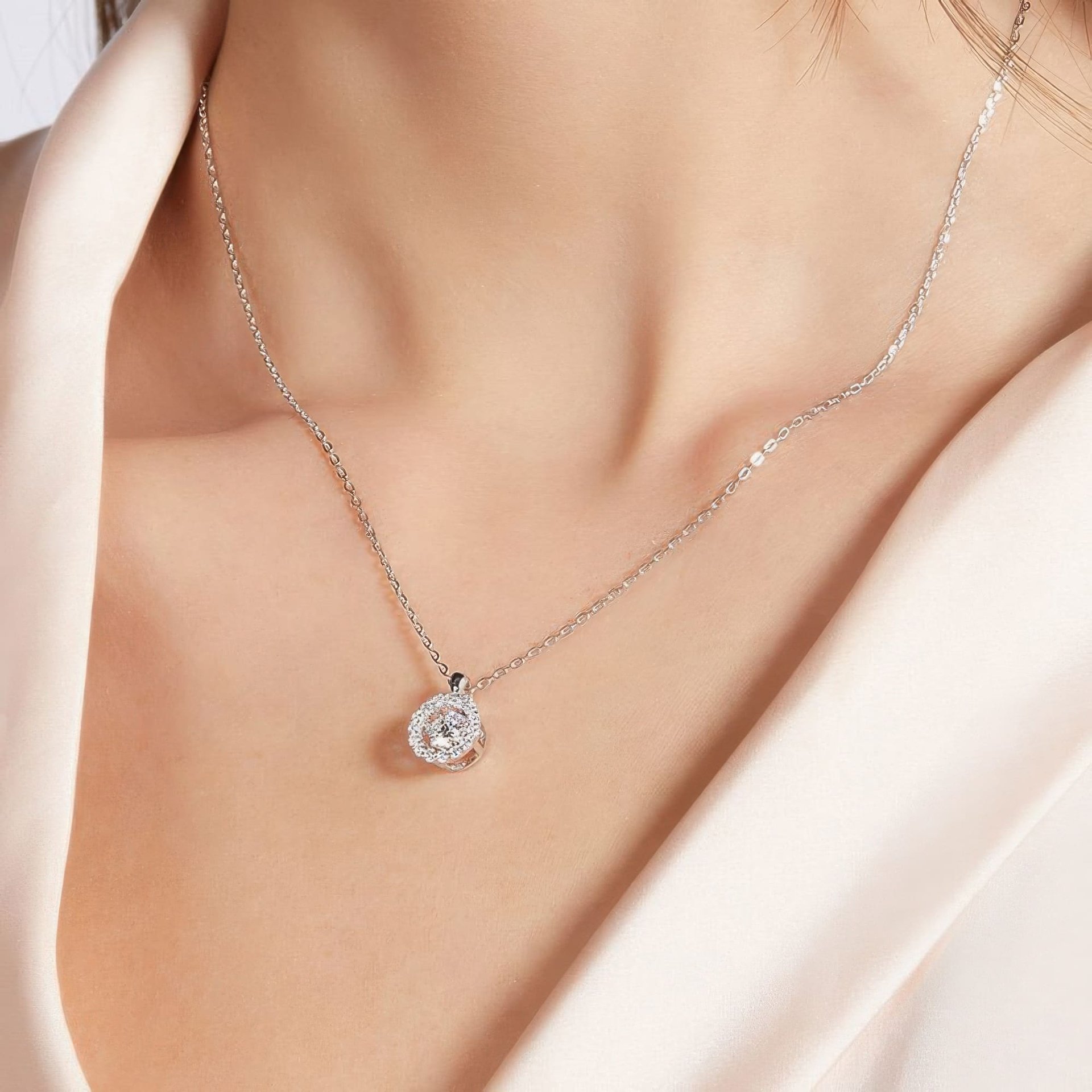 Floating Halo Moissanite Necklace | 0.5ct DEW Round-Cut Pendant in 925 Sterling Silver - Image 2