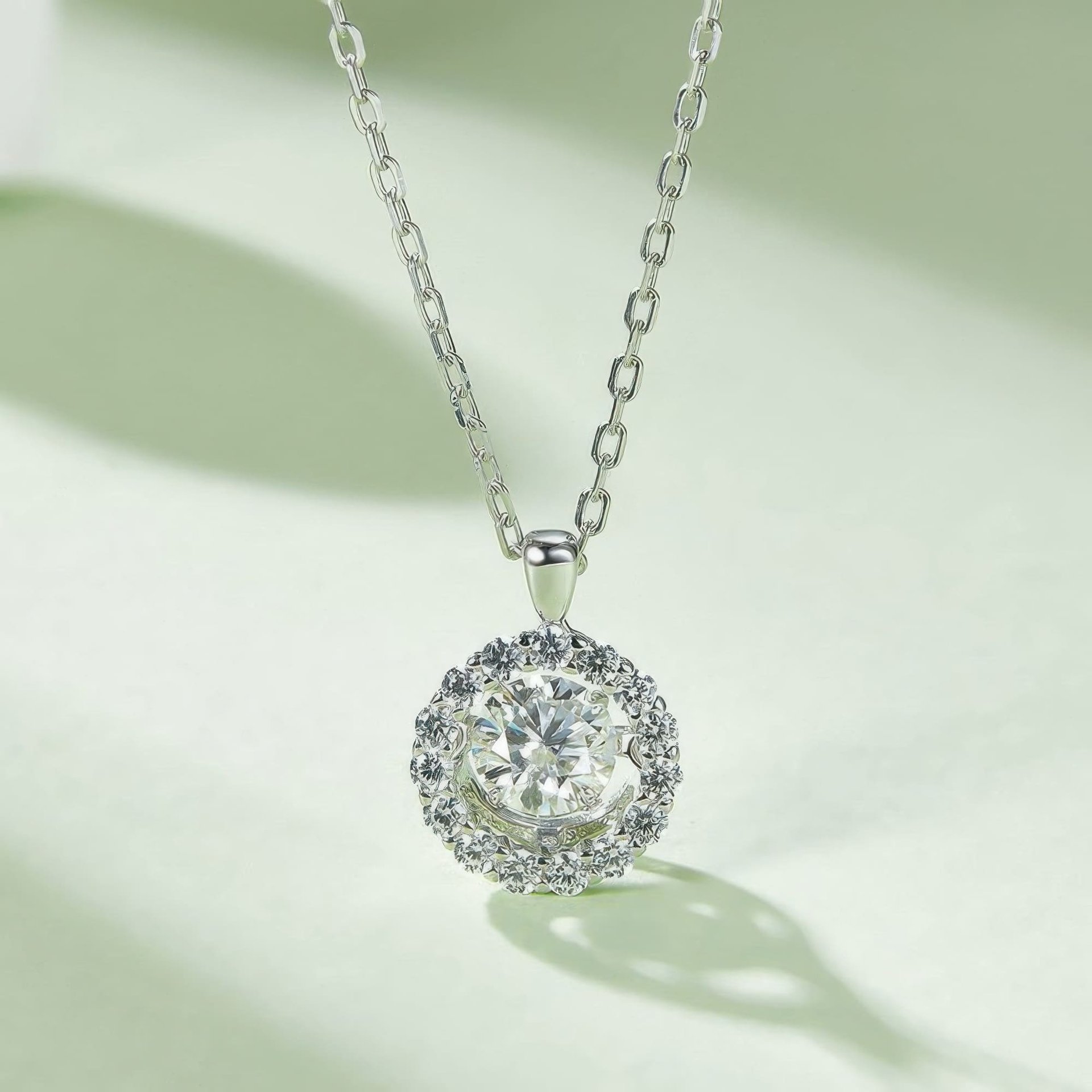 Floating Halo Moissanite Necklace | 0.5ct DEW Round-Cut Pendant in 925 Sterling Silver - Image 3