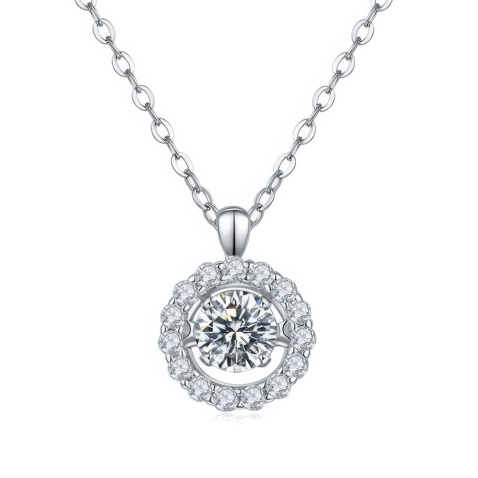 Floating Halo Moissanite Necklace | 0.5ct DEW Round-Cut Pendant in 925 Sterling Silver