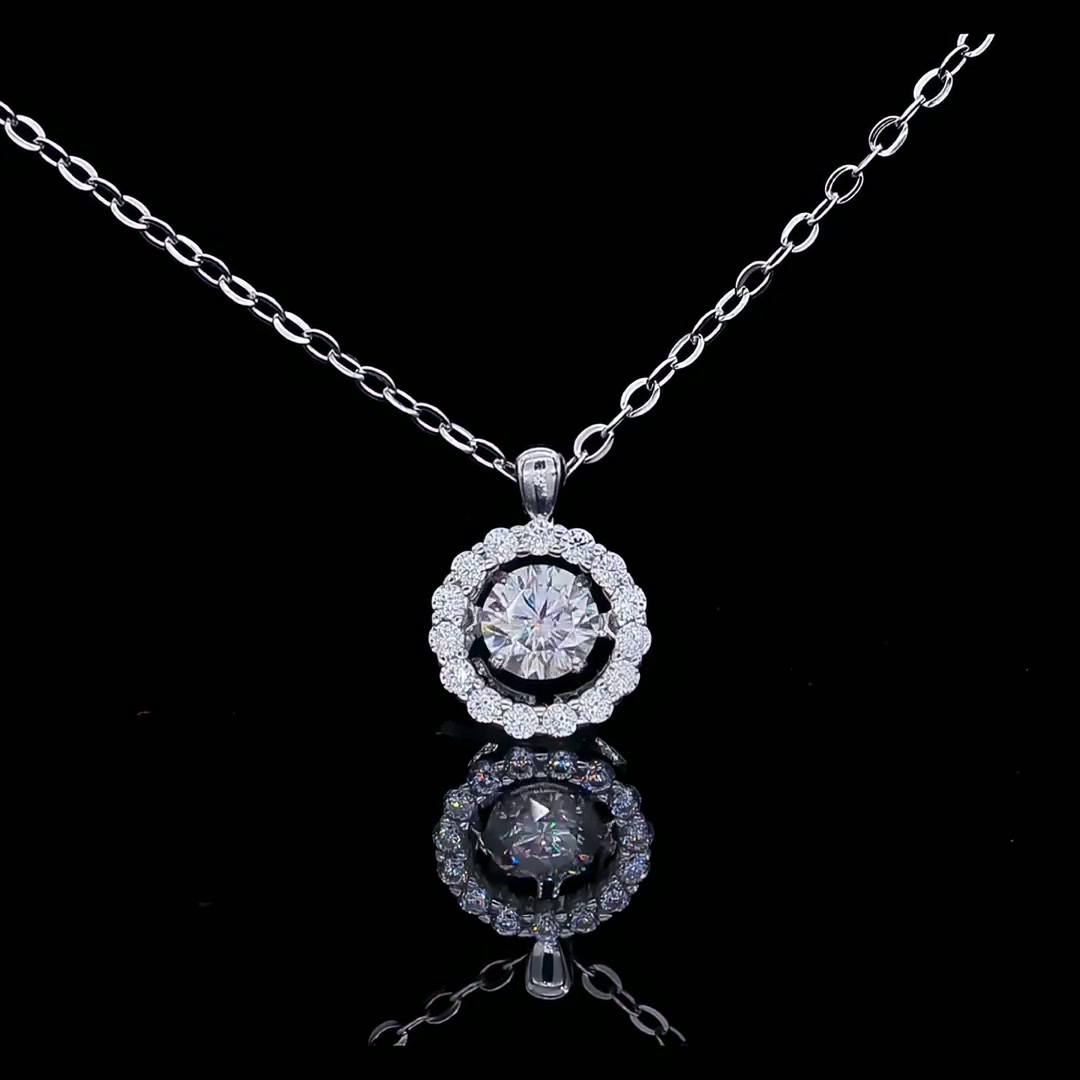 Floating Halo Moissanite Necklace | 0.5ct DEW Round-Cut Pendant in 925 Sterling Silver product video thumbnail