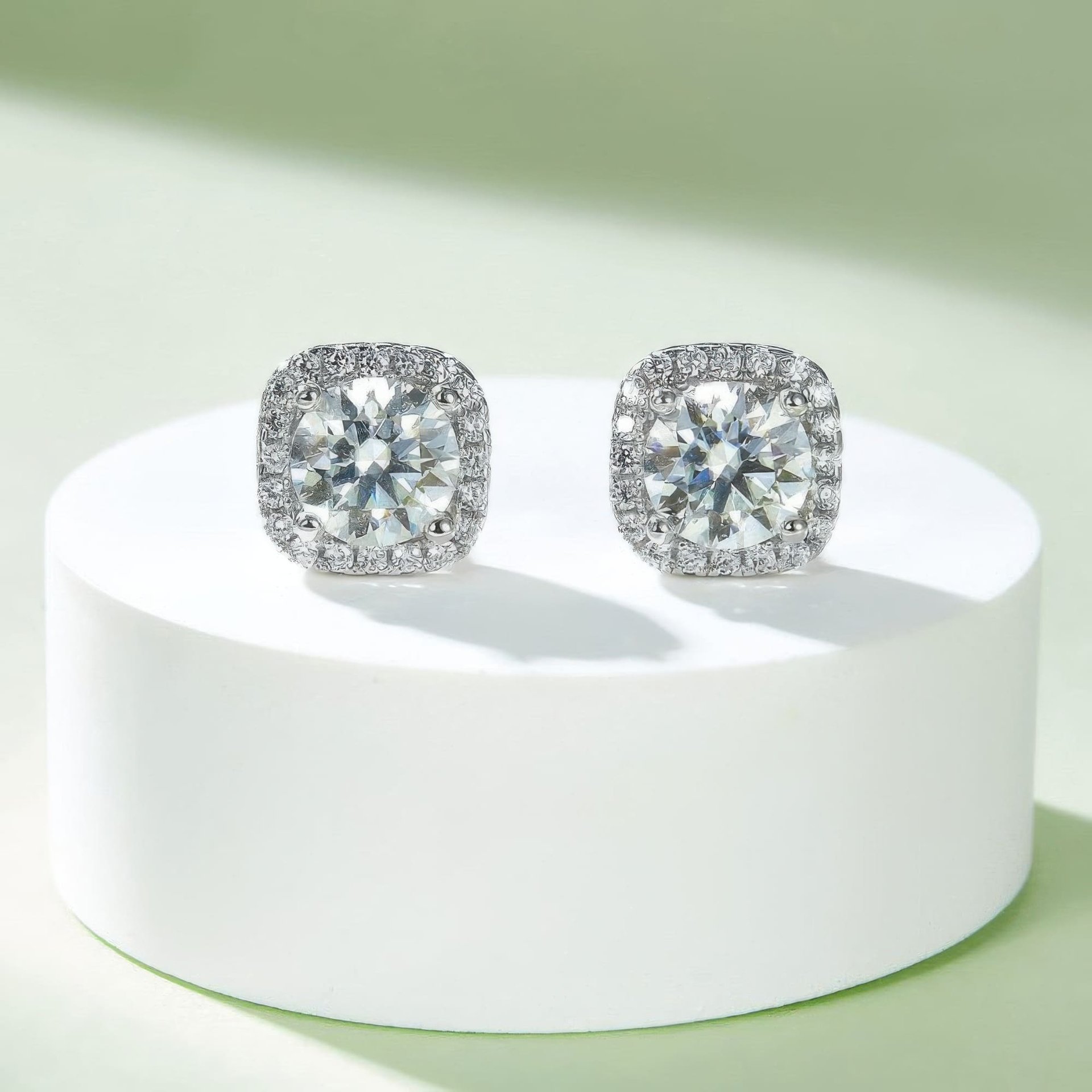 Square Halo Moissanite Jewelry Set | Cushion-Frame Pendant Necklace & Stud Earrings in 925 Silver - Image 7