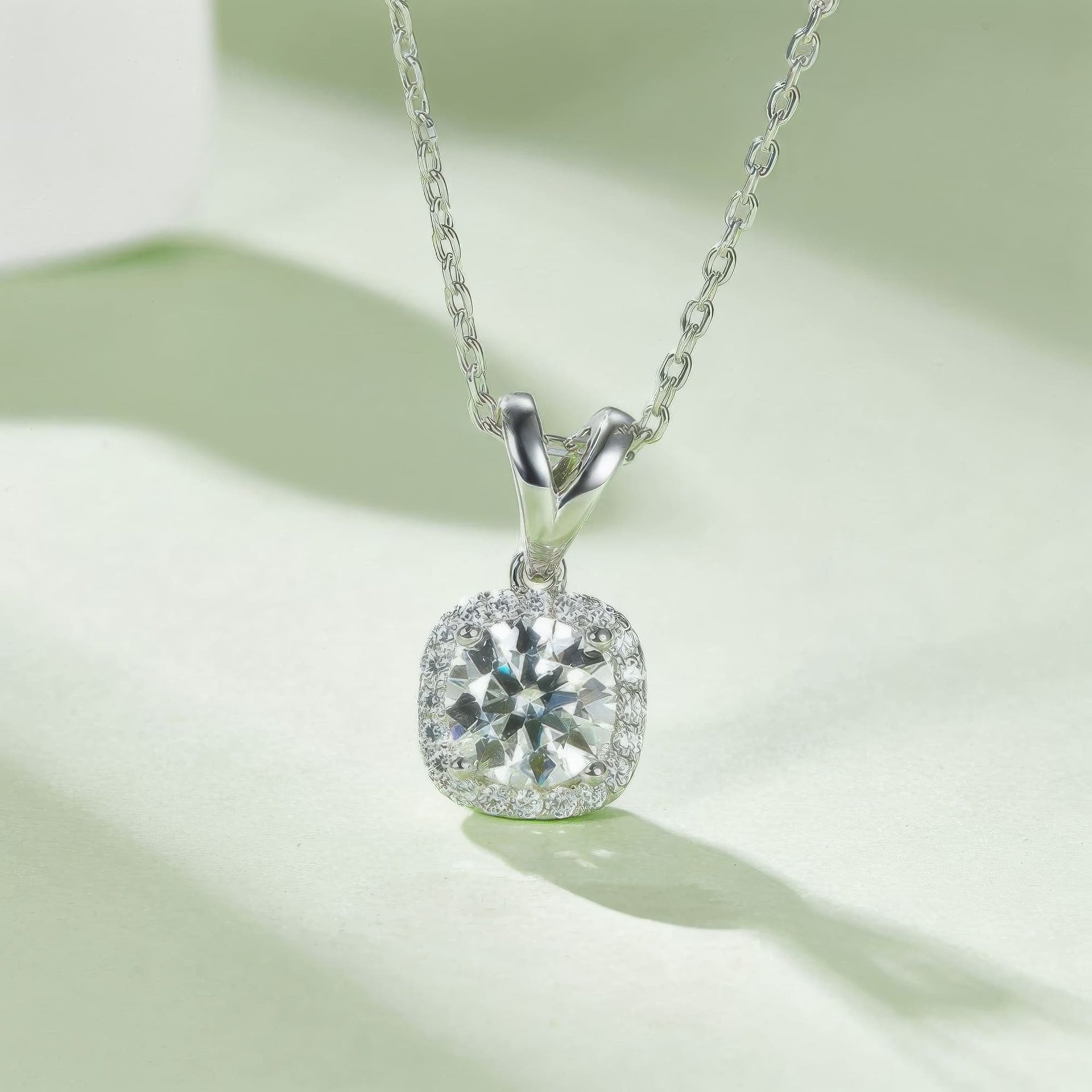 Square Halo Moissanite Jewelry Set | Cushion-Frame Pendant Necklace & Stud Earrings in 925 Silver - Image 5