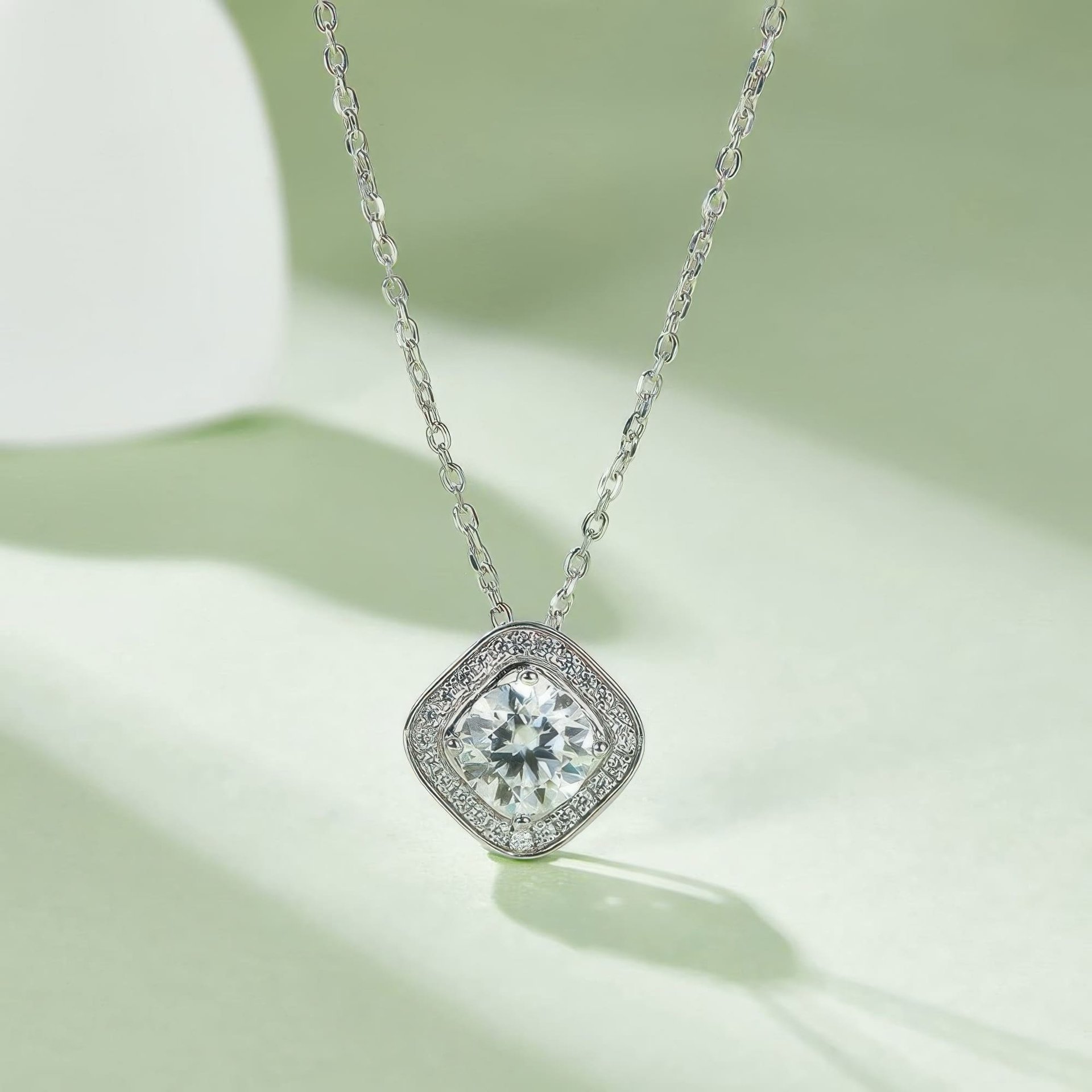 Square Halo Moissanite Jewelry Set | Cushion-Frame Pendant Necklace & Stud Earrings in 925 Silver - Image 6