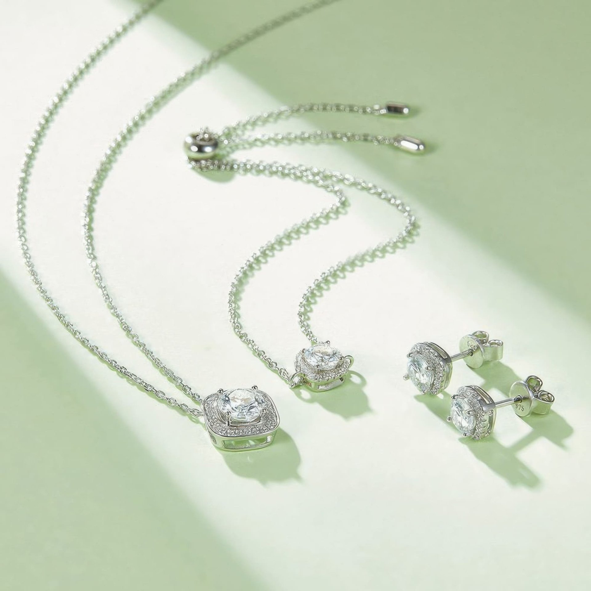 Square Halo Moissanite Jewelry Set | Cushion-Frame Pendant Necklace & Stud Earrings in 925 Silver - Image 4