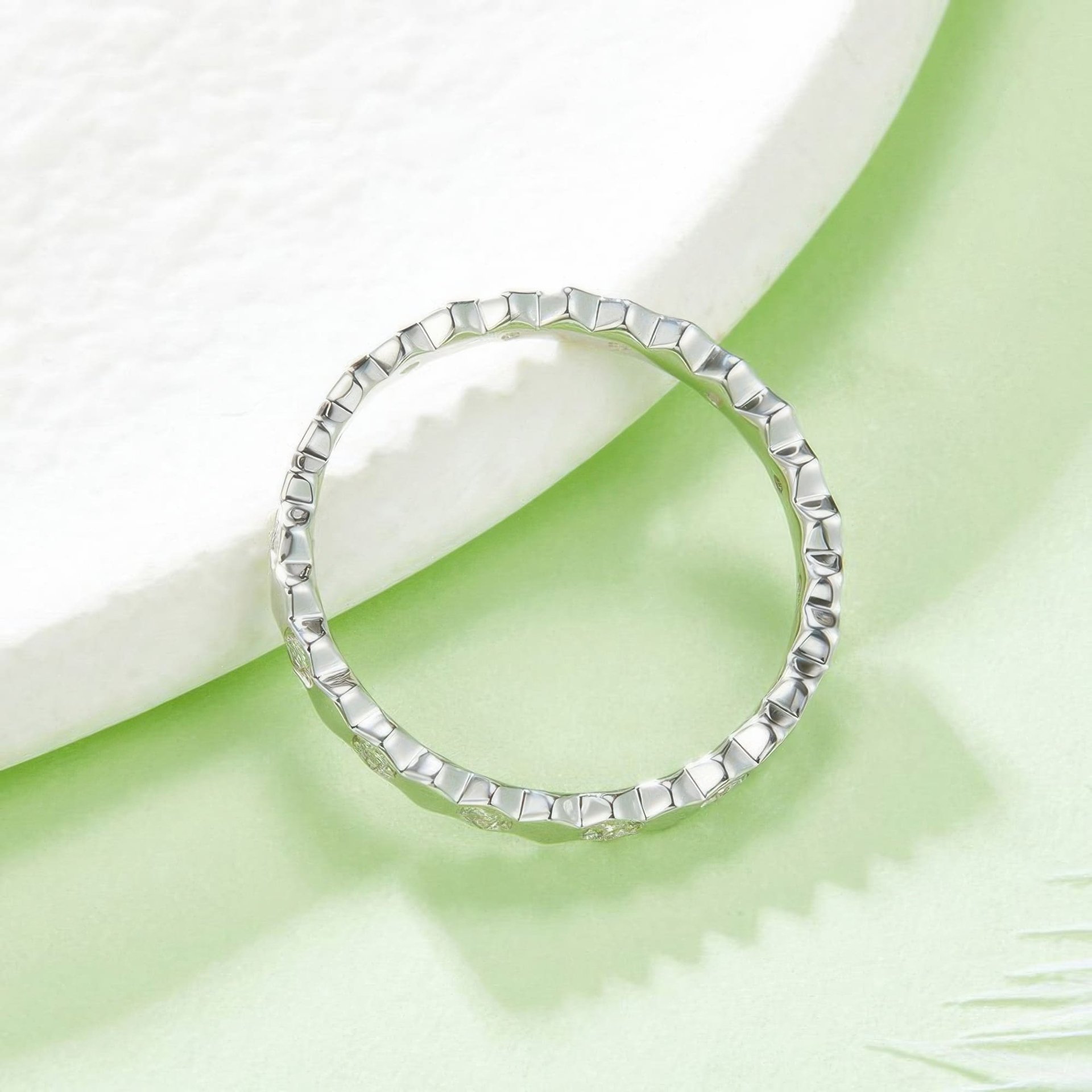 Honeycomb Moissanite Eternity Band | 925 Sterling Silver Hexagonal Stacking Ring - Image 3