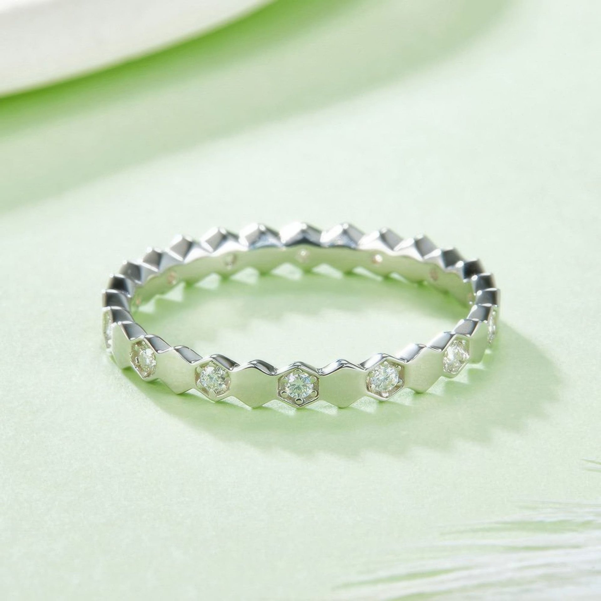 Honeycomb Moissanite Eternity Band | 925 Sterling Silver Hexagonal Stacking Ring - Image 4