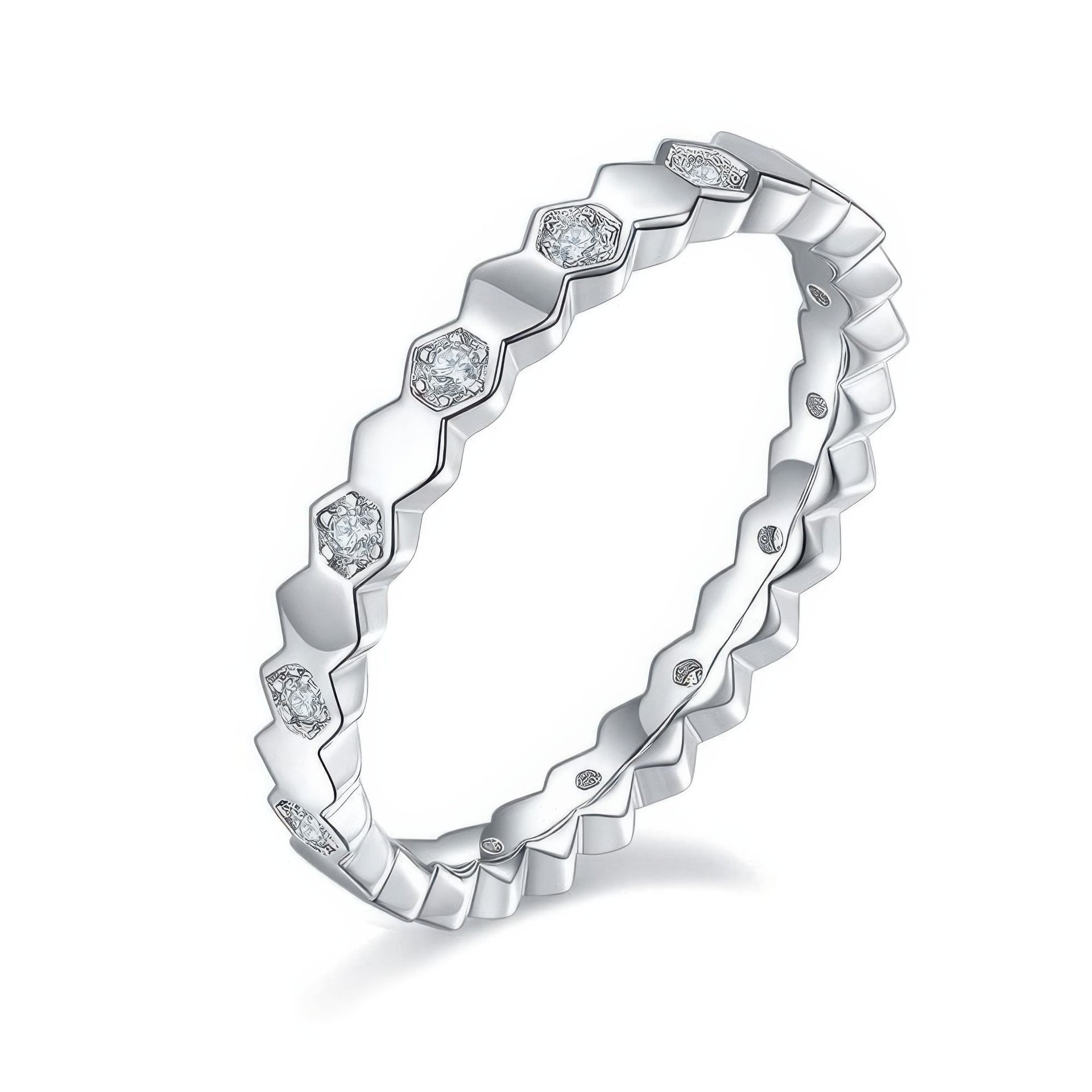 Honeycomb Moissanite Eternity Band | 925 Sterling Silver Hexagonal Stacking Ring