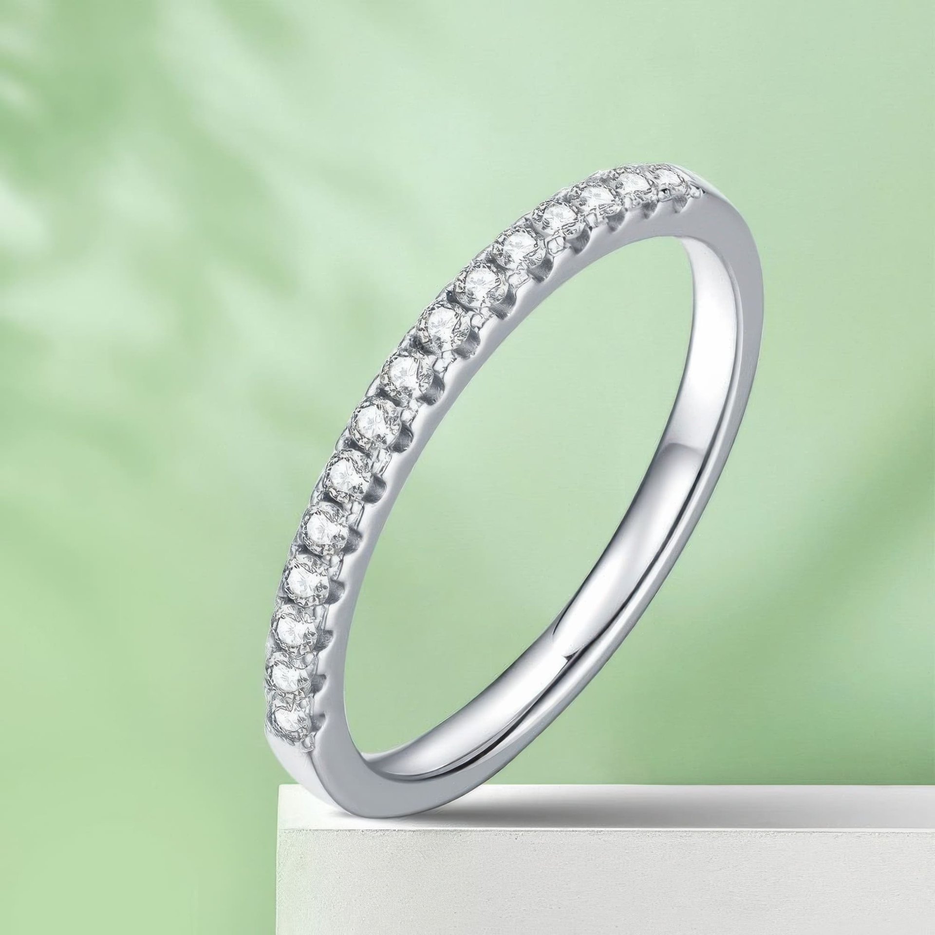 Moissanite Half Eternity Band Ring | Round Pavé Stacking Wedding Ring | 925 Sterling Silver - Image 5