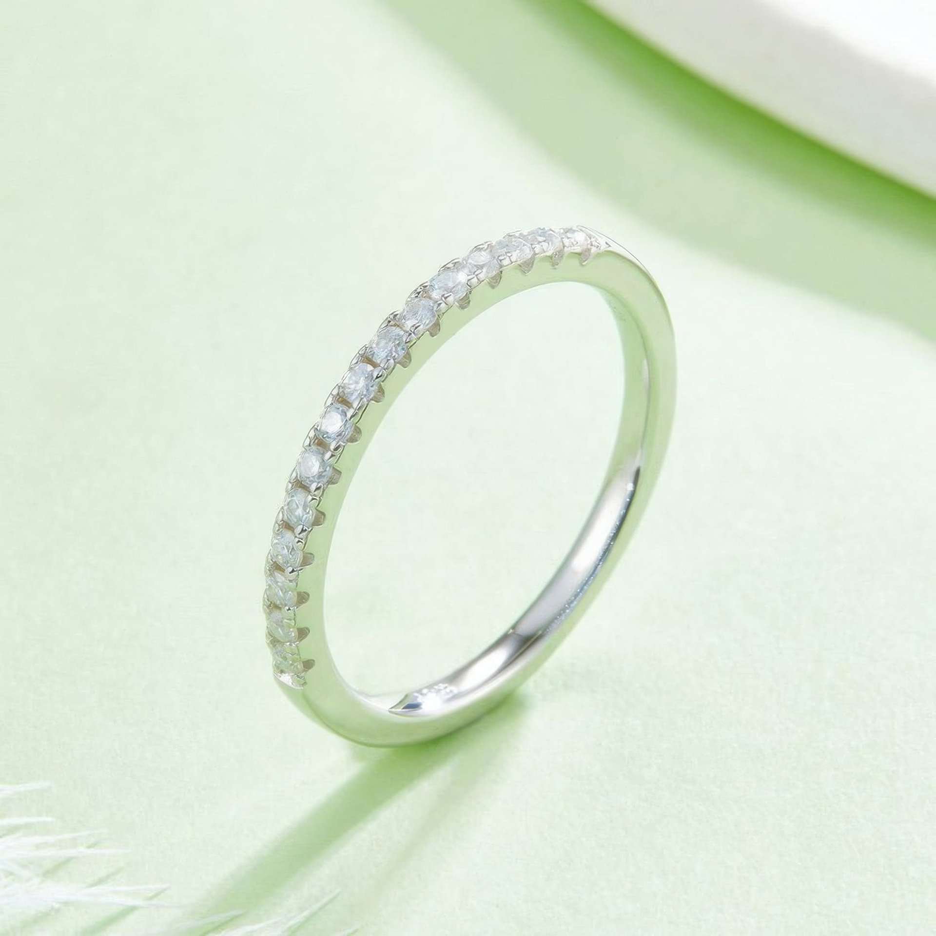 Moissanite Half Eternity Band Ring | Round Pavé Stacking Wedding Ring | 925 Sterling Silver - Image 3