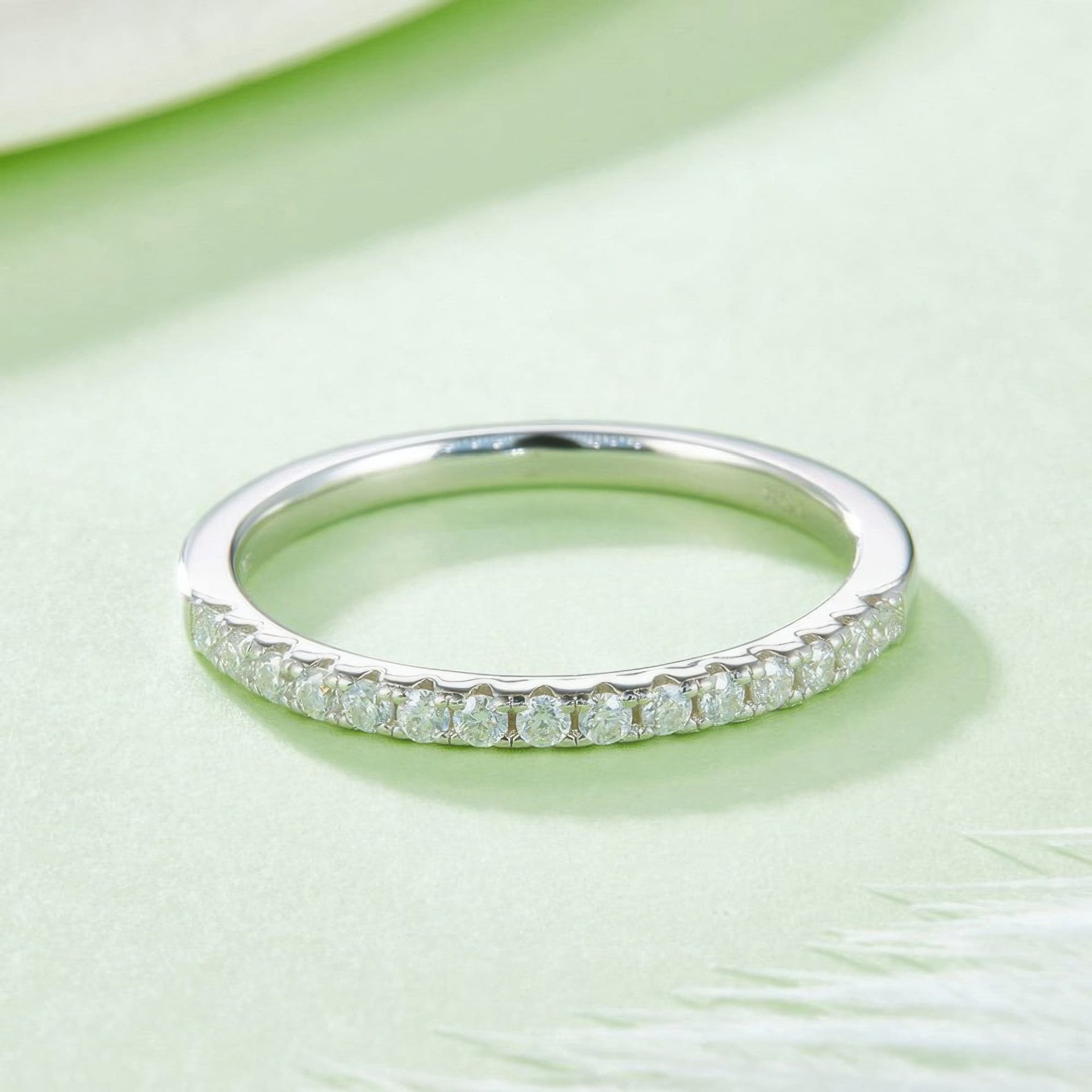 Moissanite Half Eternity Band Ring | Round Pavé Stacking Wedding Ring | 925 Sterling Silver - Image 4