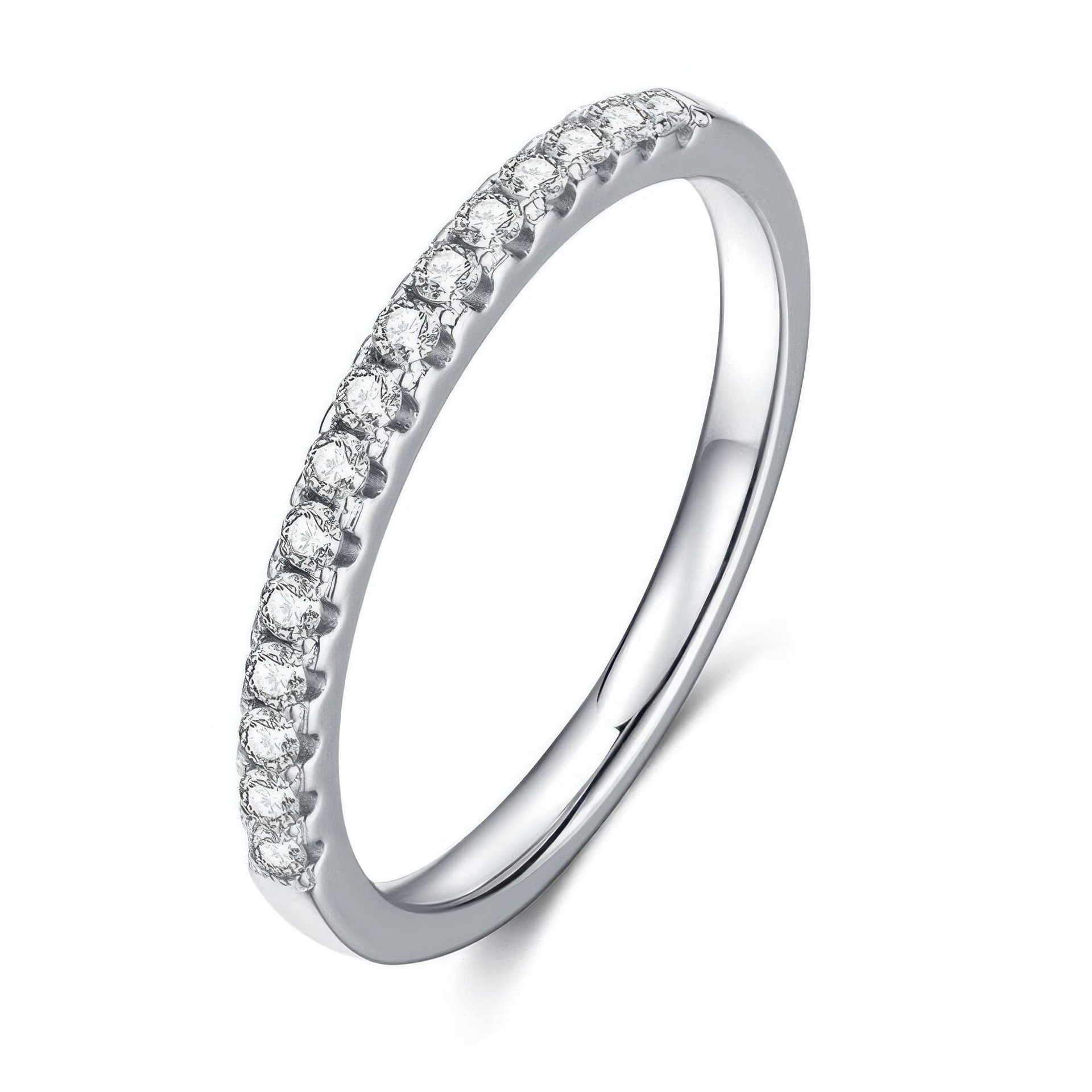 Moissanite Half Eternity Band Ring | Round Pavé Stacking Wedding Ring | 925 Sterling Silver