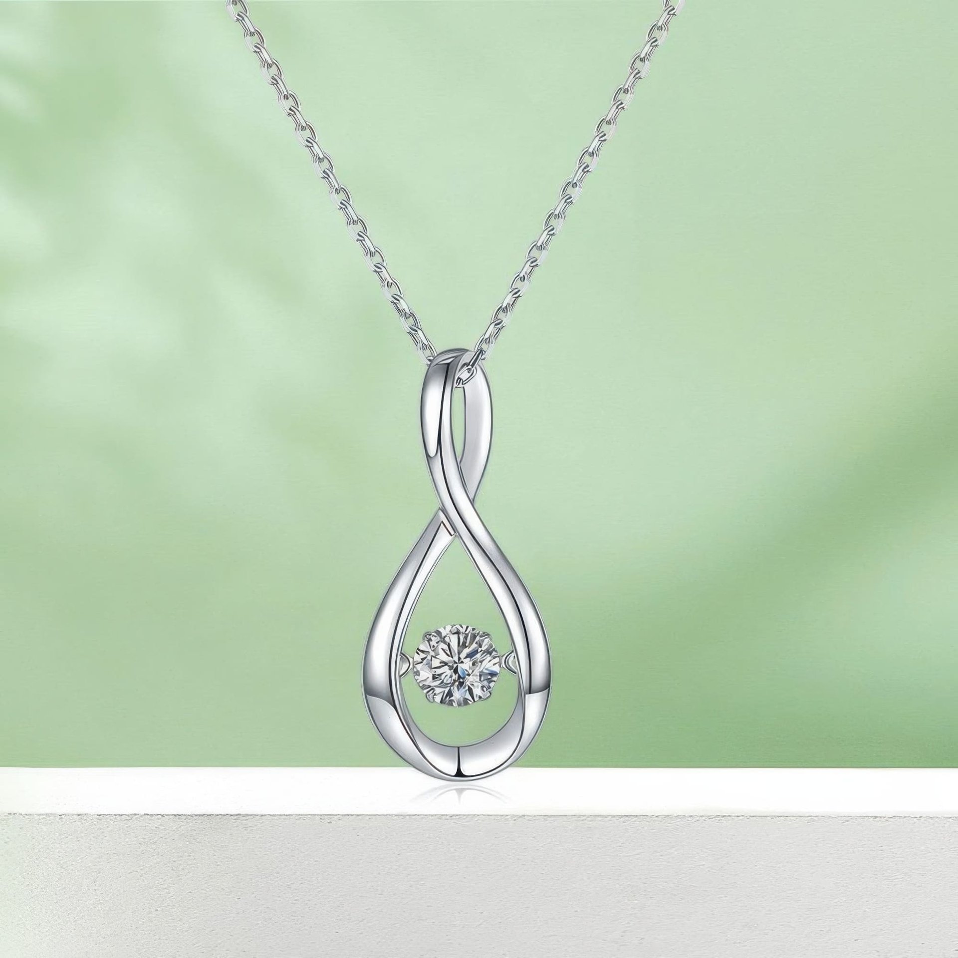 Infinity Moissanite Pendant Necklace | Round Cut Dancing Stone | 925 Sterling Silver - Image 6