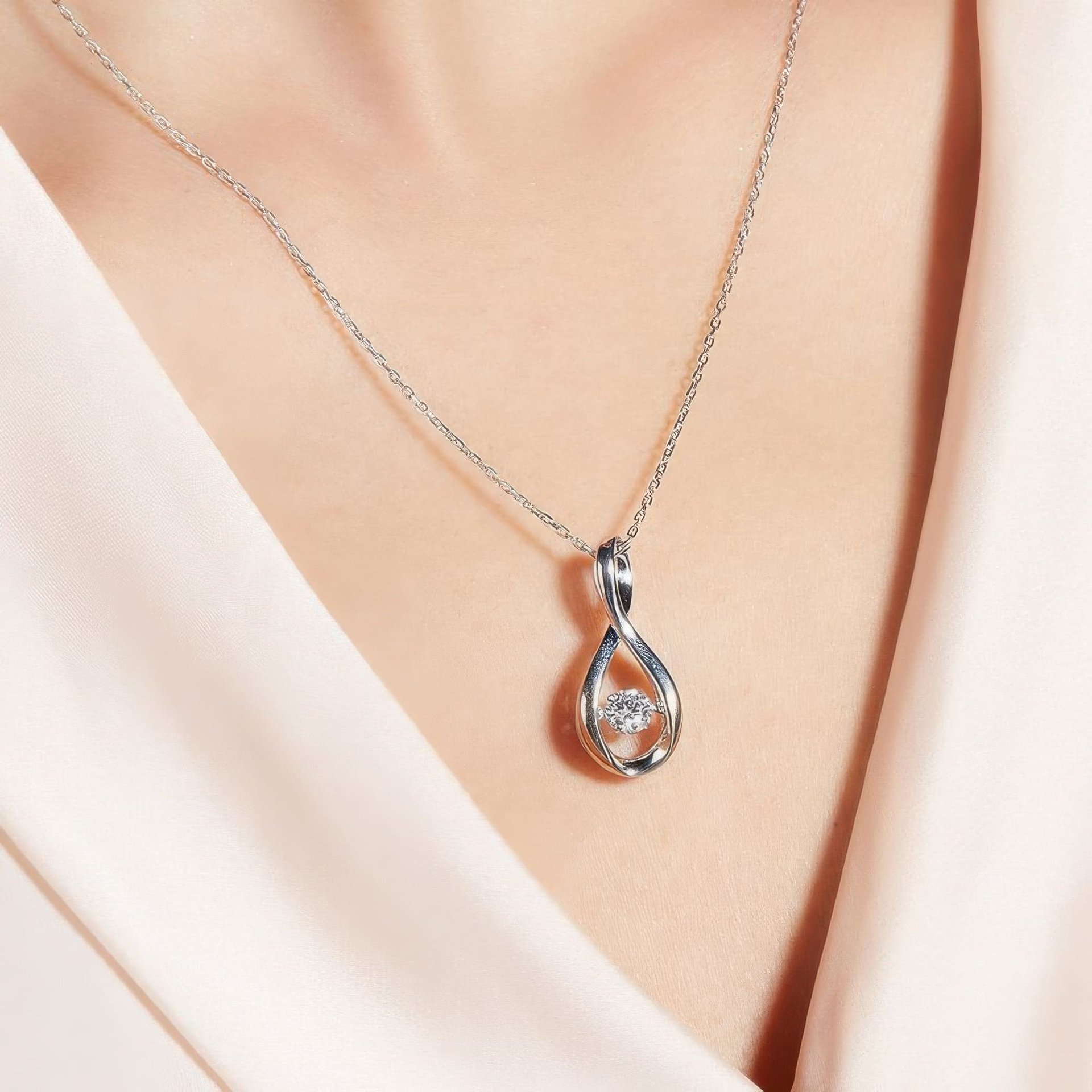 Infinity Moissanite Pendant Necklace | Round Cut Dancing Stone | 925 Sterling Silver - Image 2