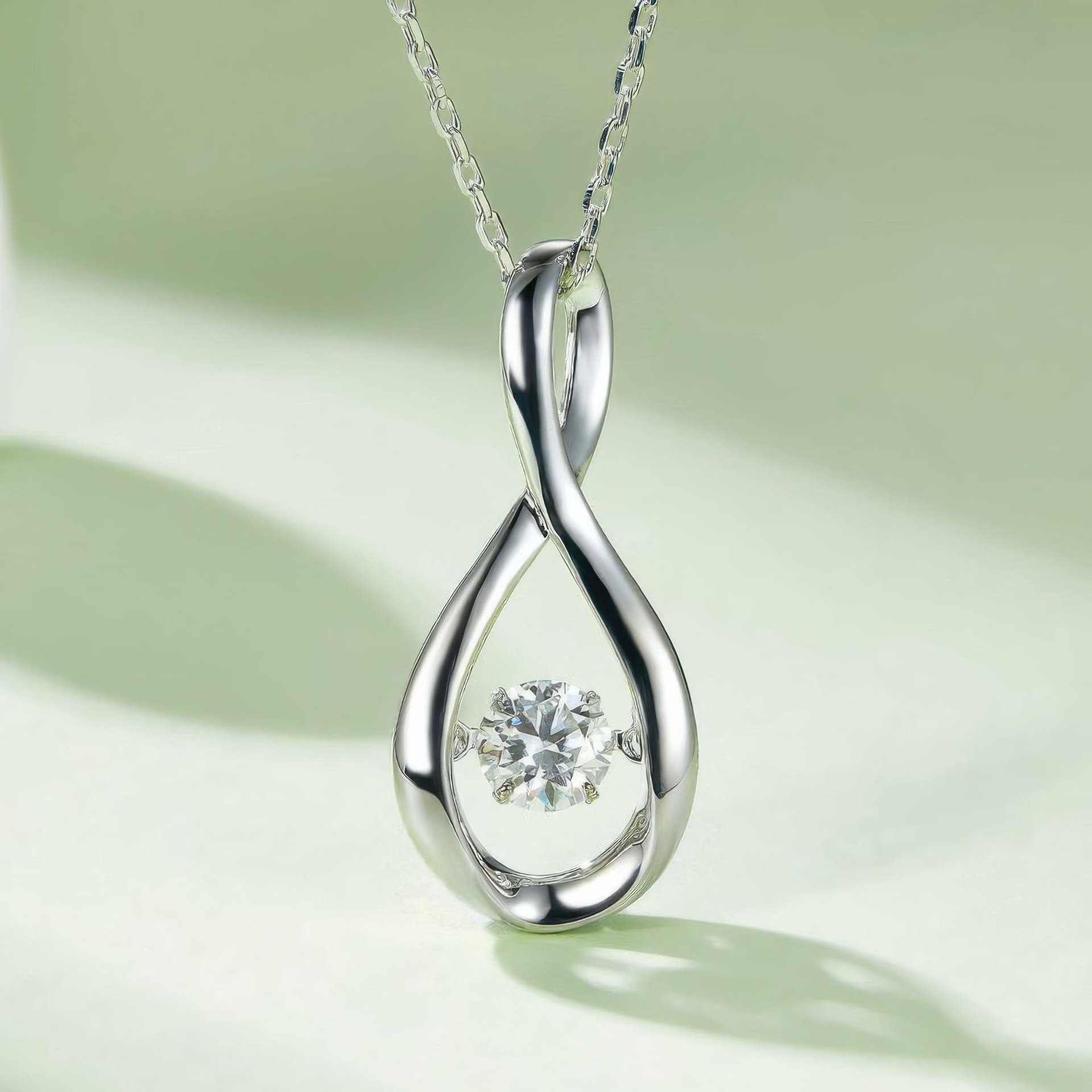 Infinity Moissanite Pendant Necklace | Round Cut Dancing Stone | 925 Sterling Silver - Image 3