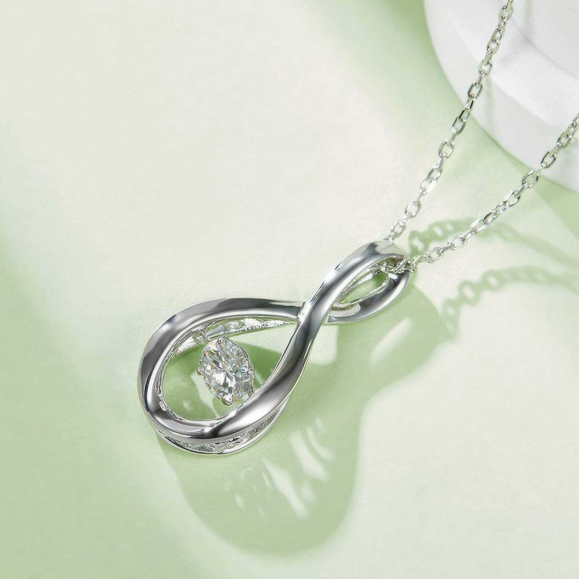 Infinity Moissanite Pendant Necklace | Round Cut Dancing Stone | 925 Sterling Silver - Image 4