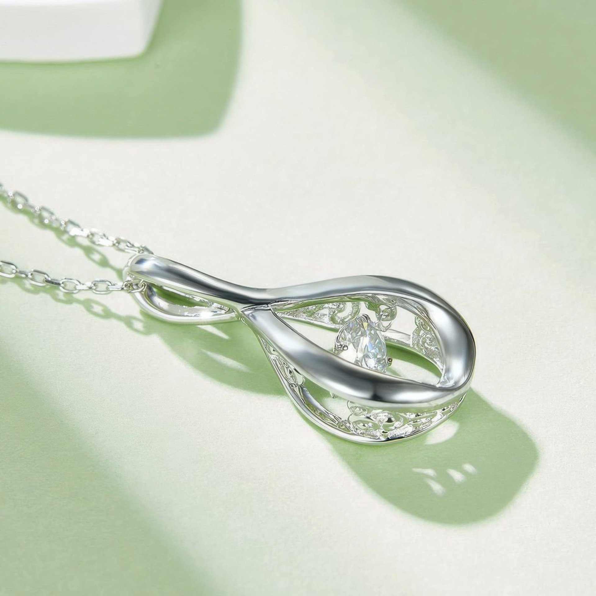 Infinity Moissanite Pendant Necklace | Round Cut Dancing Stone | 925 Sterling Silver - Image 5