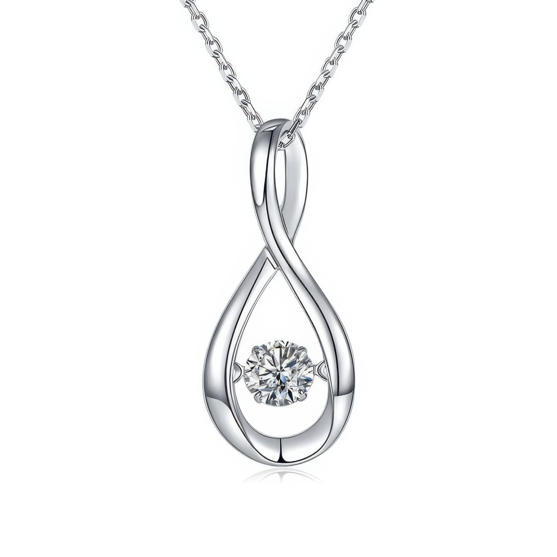 Infinity Moissanite Pendant Necklace | Round Cut Dancing Stone | 925 Sterling Silver