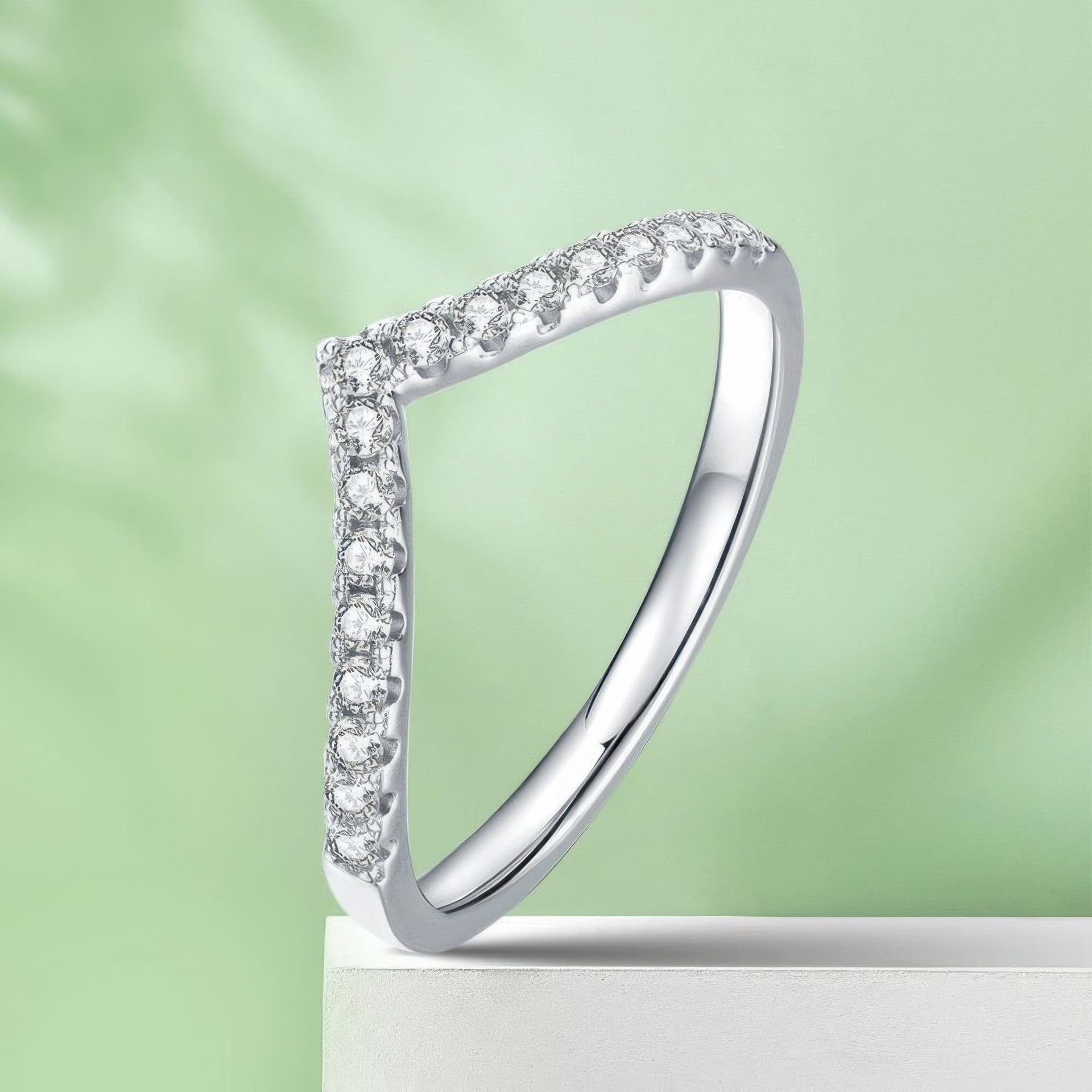 V-Shaped Moissanite Ring | Chevron Pave Wishbone Stacking Band | 925 Sterling Silver - Image 5