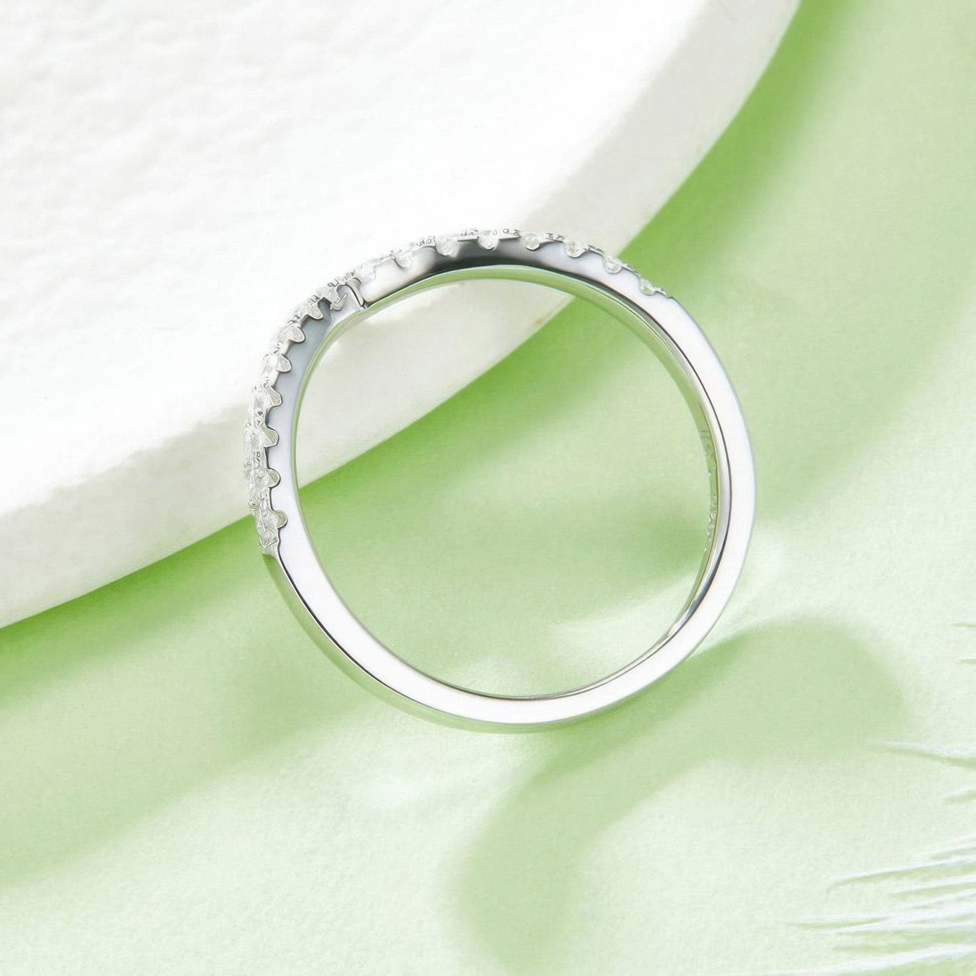 V-Shaped Moissanite Ring | Chevron Pave Wishbone Stacking Band | 925 Sterling Silver - Image 3