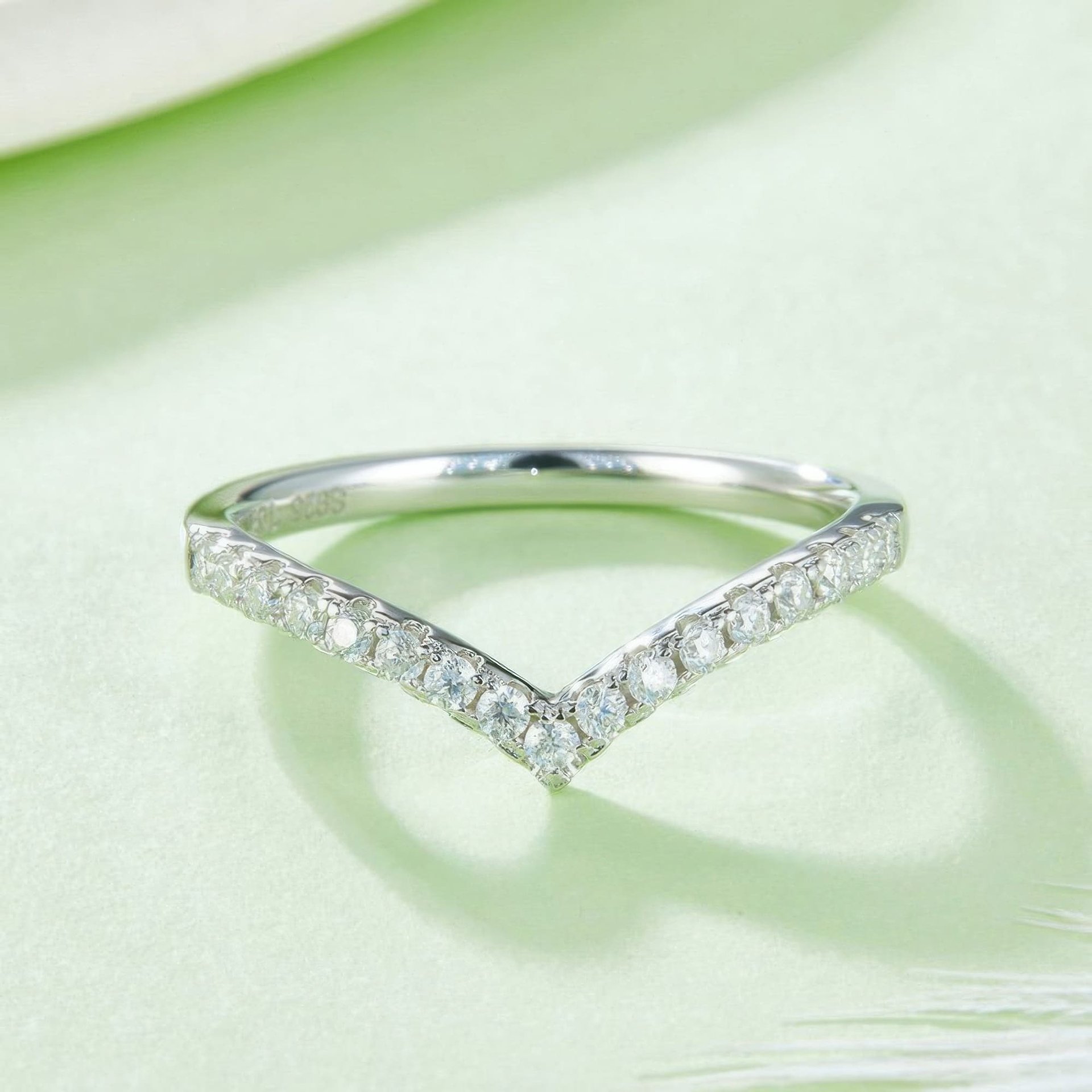 V-Shaped Moissanite Ring | Chevron Pave Wishbone Stacking Band | 925 Sterling Silver - Image 4