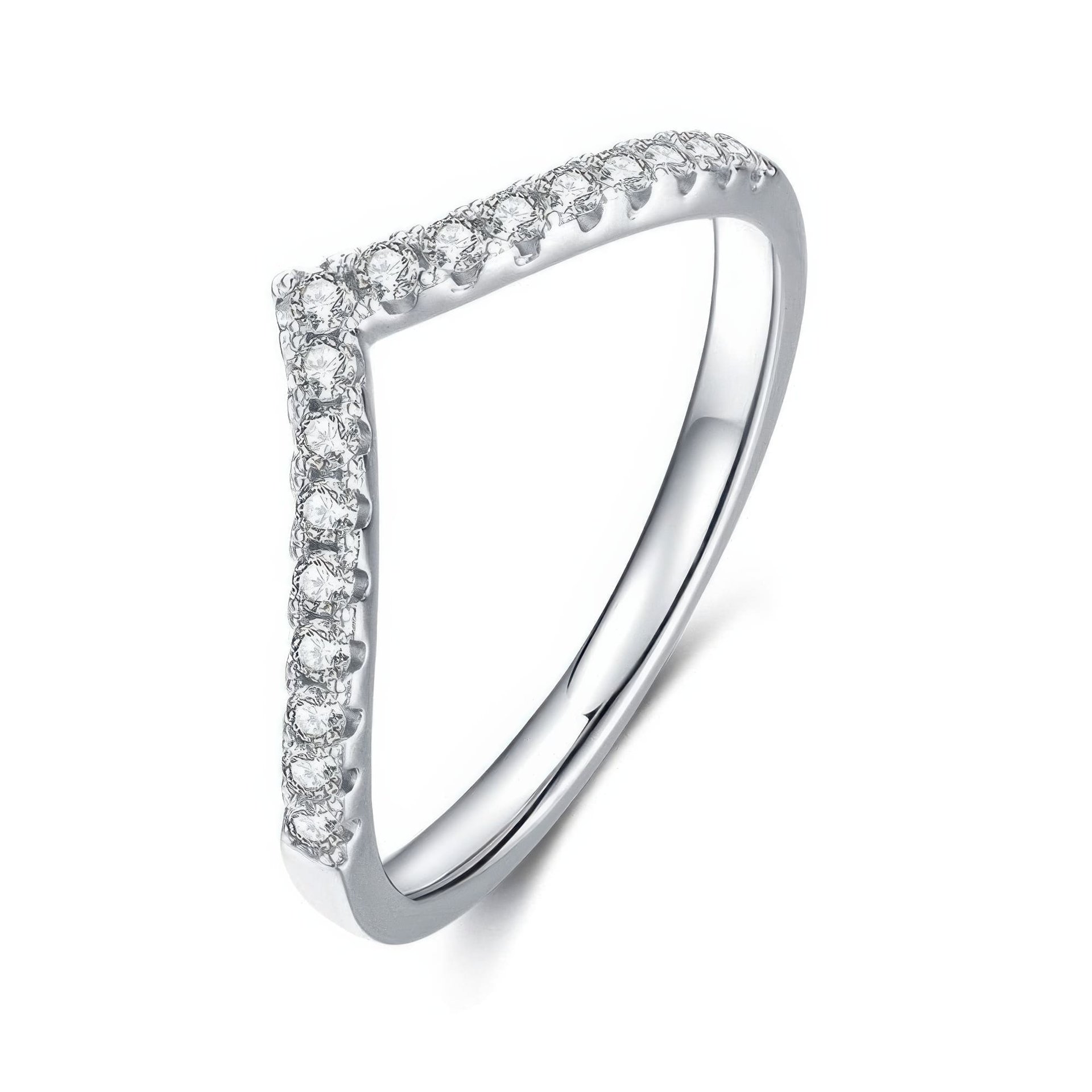 V-Shaped Moissanite Ring | Chevron Pave Wishbone Stacking Band | 925 Sterling Silver