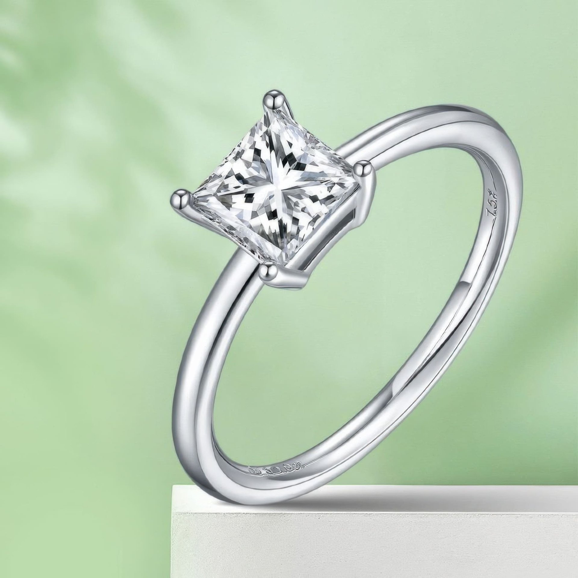Square Princess-Cut Moissanite Solitaire Ring | 1ct DEW (6.5mm) | 925 Sterling Silver, Rhodium-Plated - Image 5