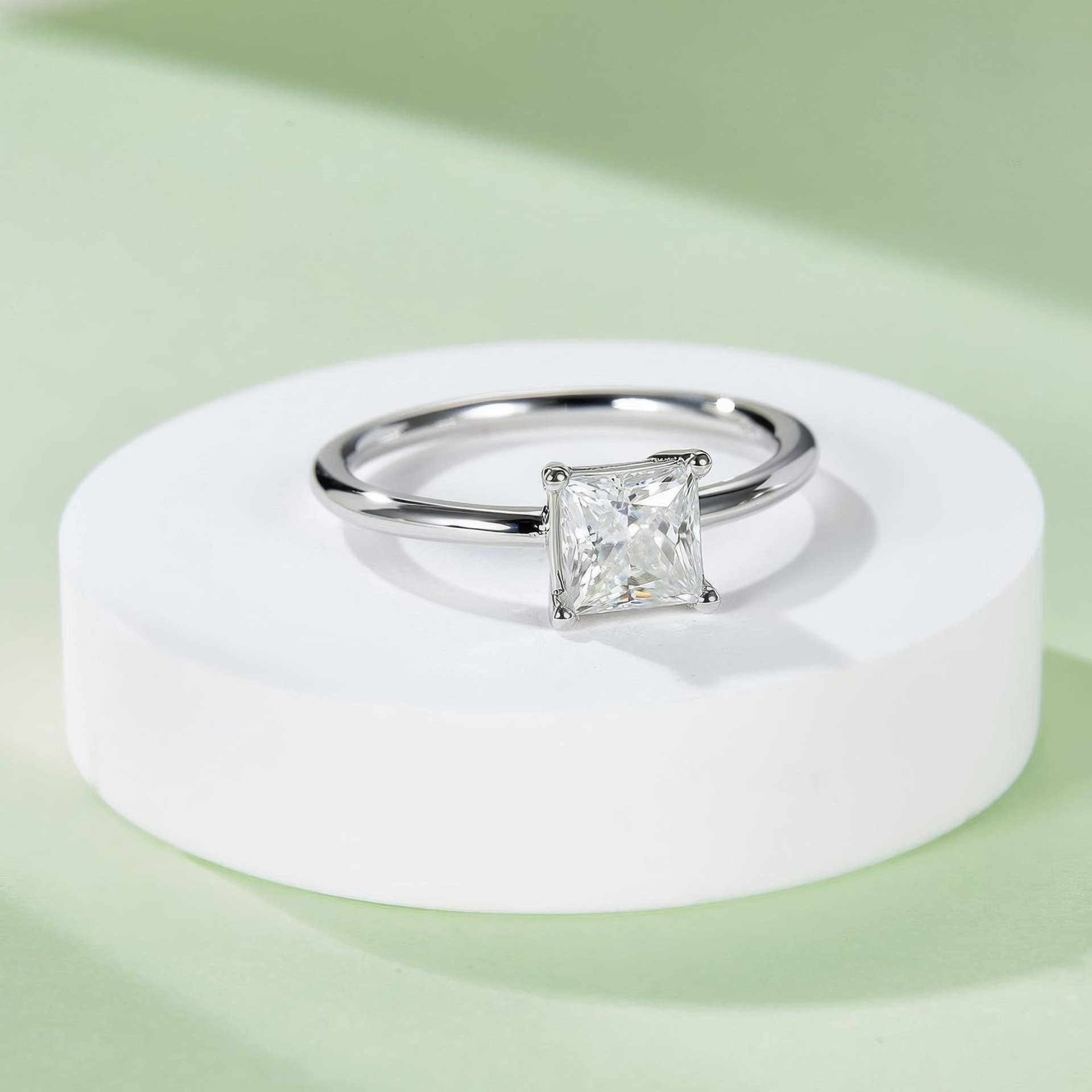 Square Princess-Cut Moissanite Solitaire Ring | 1ct DEW (6.5mm) | 925 Sterling Silver, Rhodium-Plated - Image 2