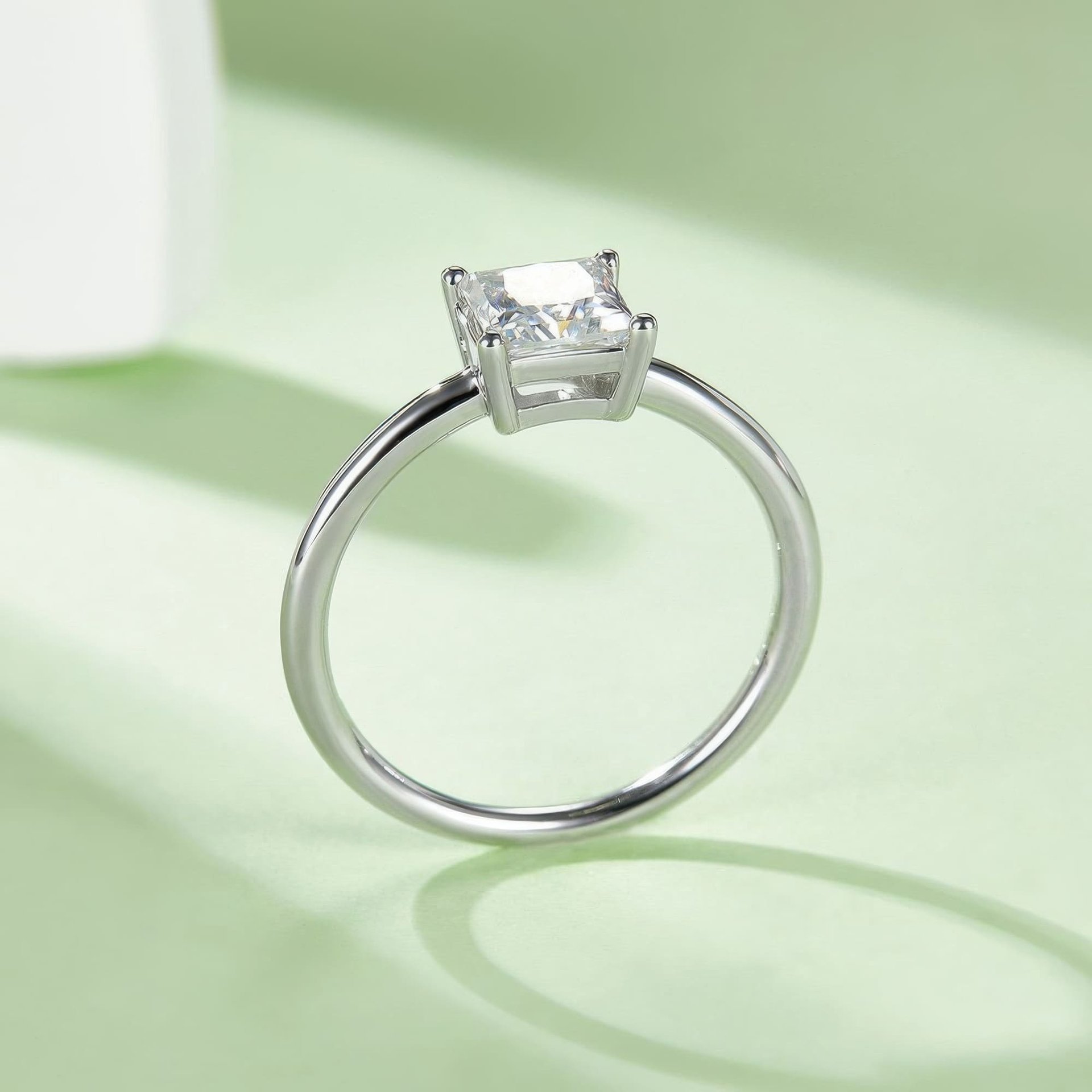Square Princess-Cut Moissanite Solitaire Ring | 1ct DEW (6.5mm) | 925 Sterling Silver, Rhodium-Plated - Image 3