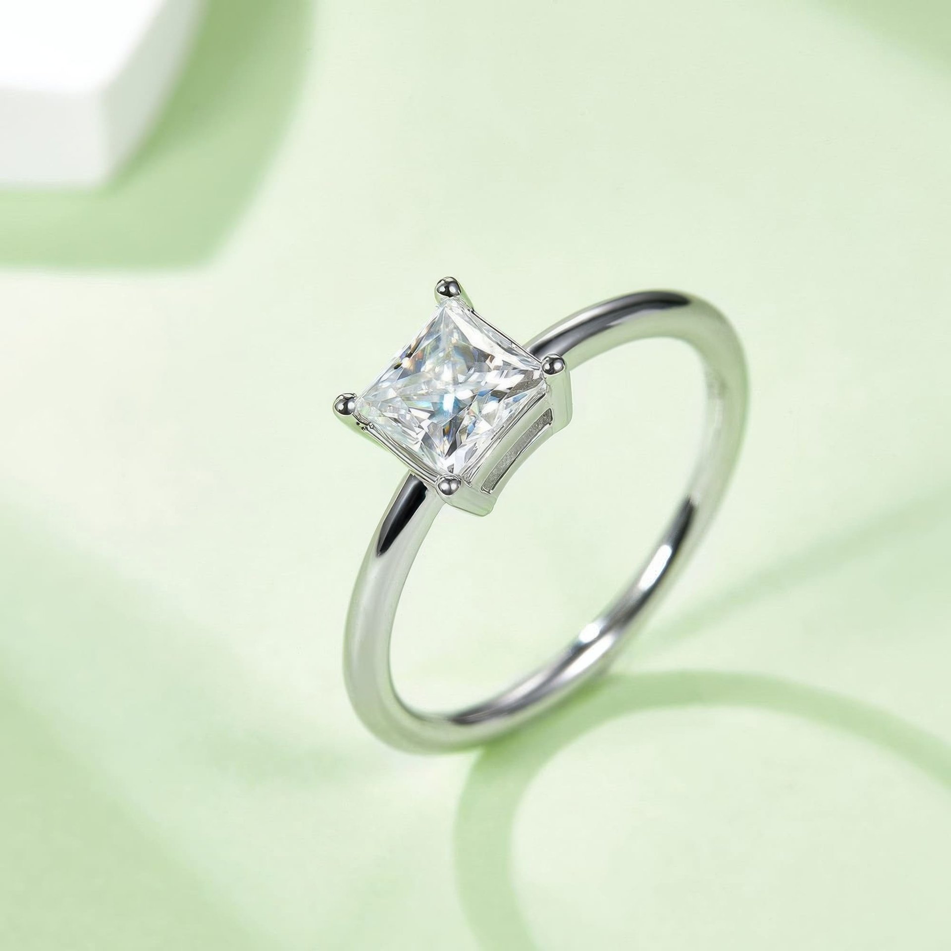 Square Princess-Cut Moissanite Solitaire Ring | 1ct DEW (6.5mm) | 925 Sterling Silver, Rhodium-Plated - Image 4