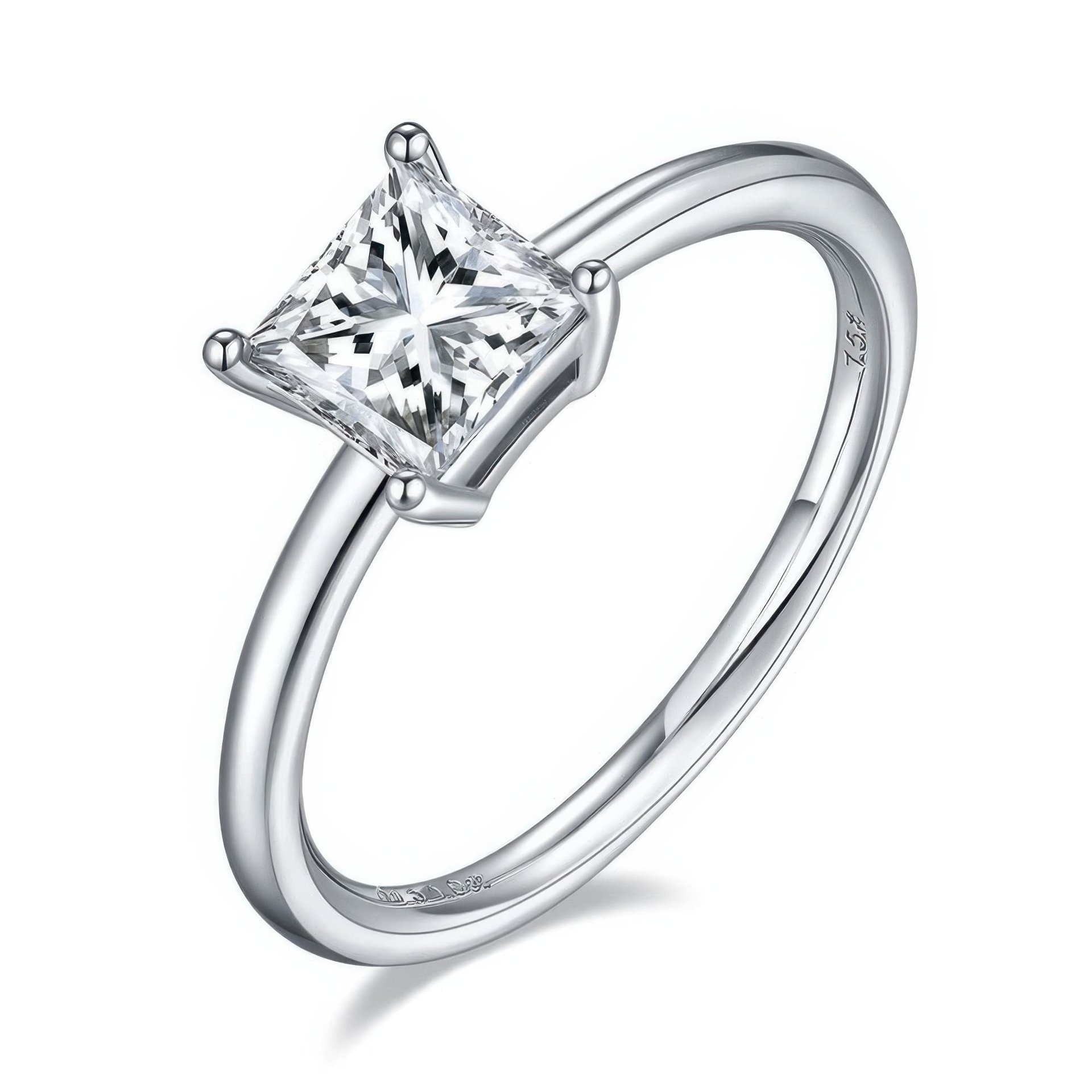Square Princess-Cut Moissanite Solitaire Ring | 1ct DEW (6.5mm) | 925 Sterling Silver, Rhodium-Plated