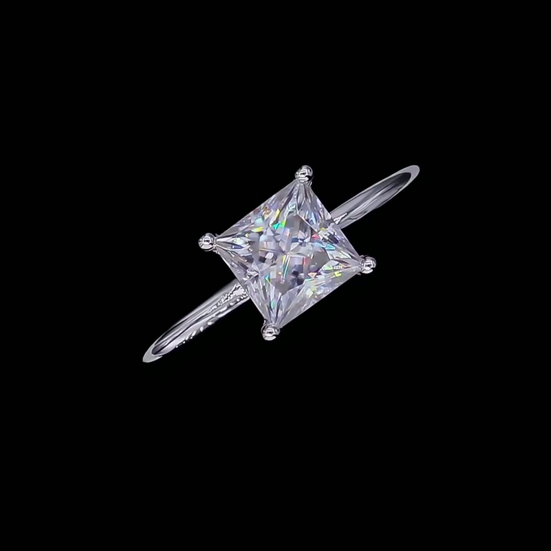 Square Princess-Cut Moissanite Solitaire Ring | 1ct DEW (6.5mm) | 925 Sterling Silver, Rhodium-Plated product video thumbnail