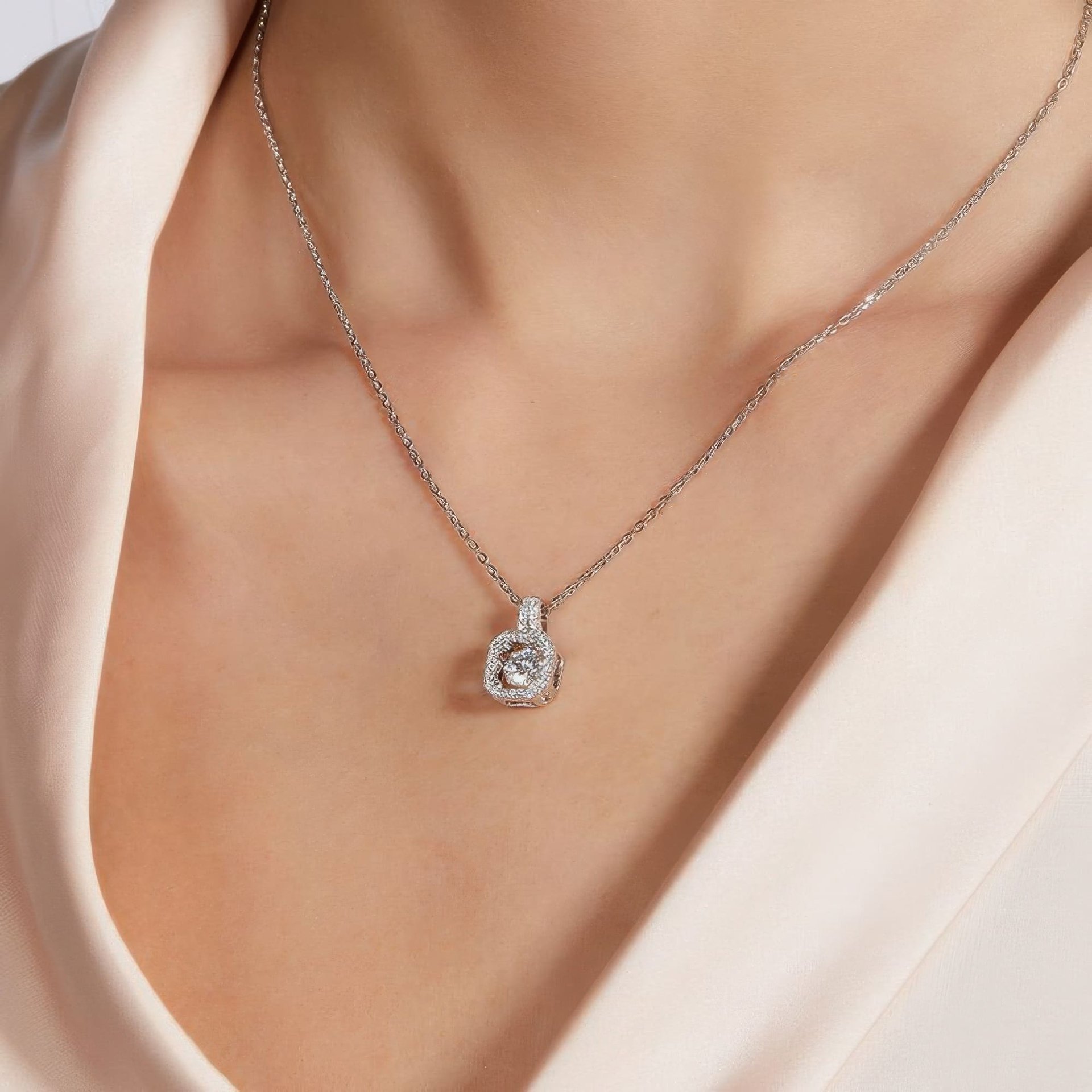 Round Cut Moissanite Halo Pendant Necklace | Square Pavé Frame 925 Sterling Silver - Image 2