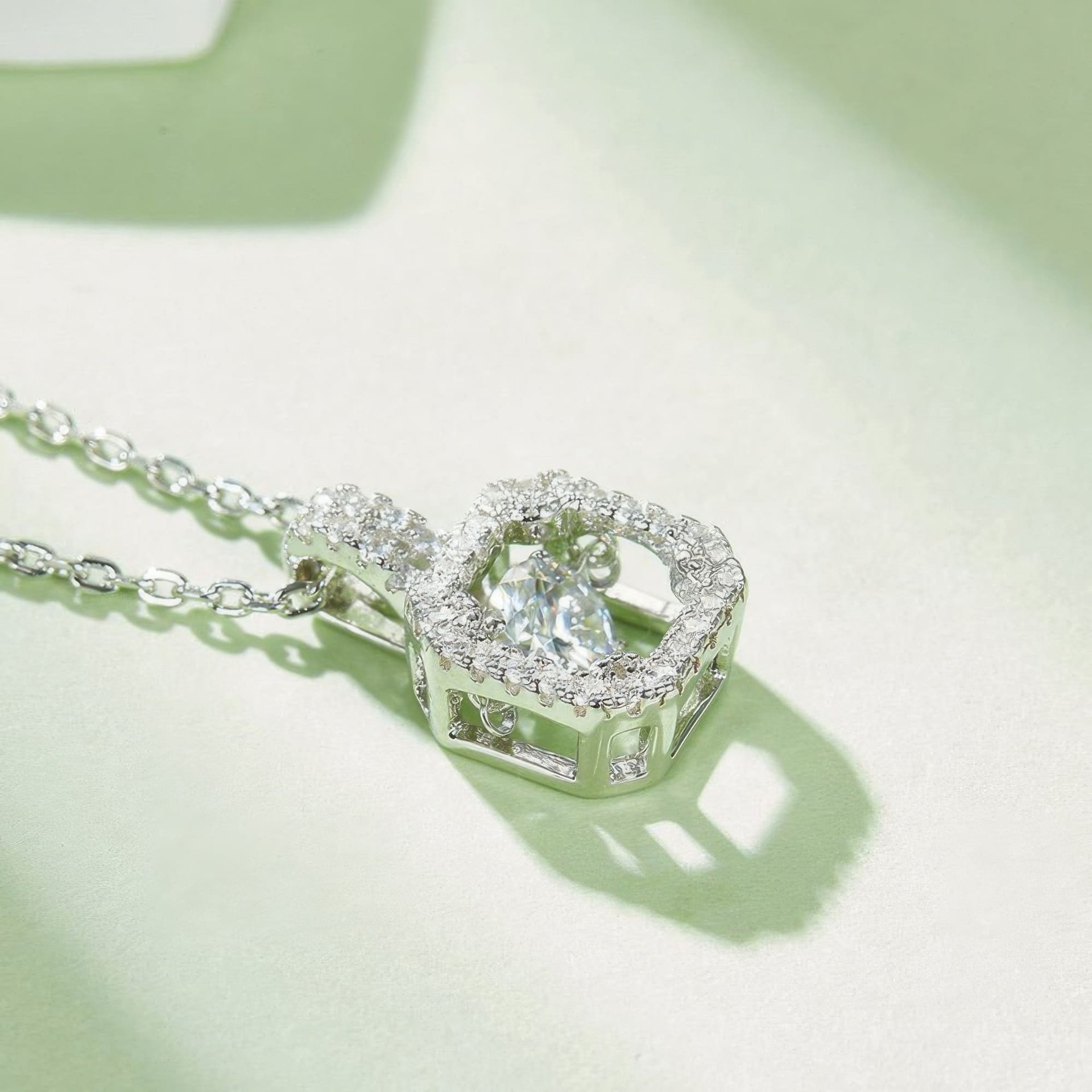 Round Cut Moissanite Halo Pendant Necklace | Square Pavé Frame 925 Sterling Silver - Image 4