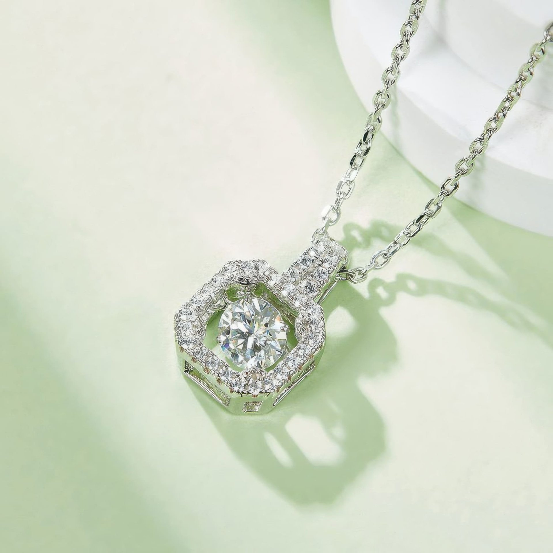 Round Cut Moissanite Halo Pendant Necklace | Square Pavé Frame 925 Sterling Silver - Image 5