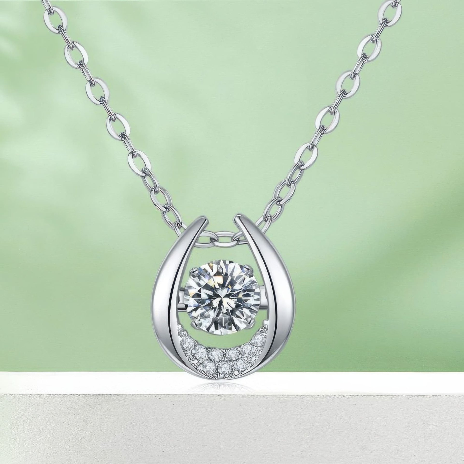 Horseshoe Moissanite Pendant Necklace | 0.5ct DEW Round Floating Stone | 925 Sterling Silver - Image 6