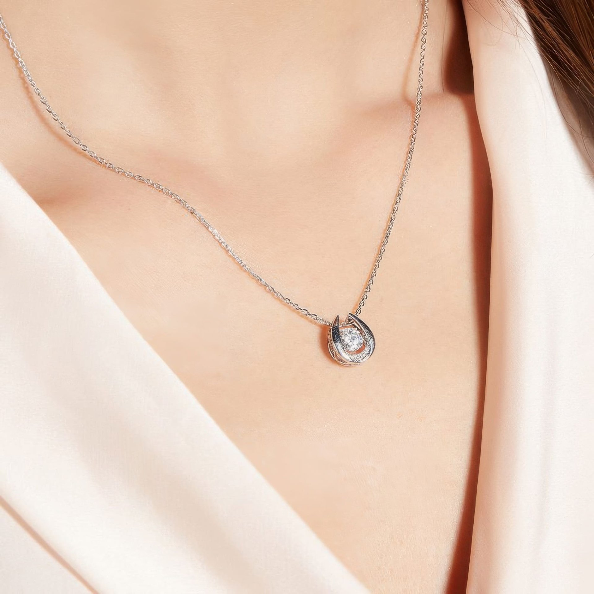Horseshoe Moissanite Pendant Necklace | 0.5ct DEW Round Floating Stone | 925 Sterling Silver - Image 2