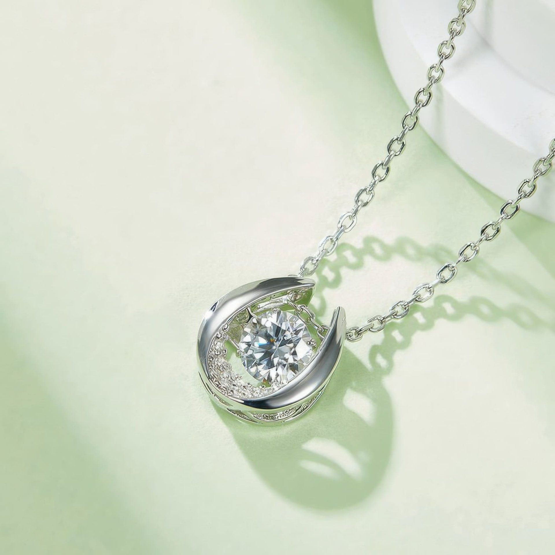 Horseshoe Moissanite Pendant Necklace | 0.5ct DEW Round Floating Stone | 925 Sterling Silver - Image 4