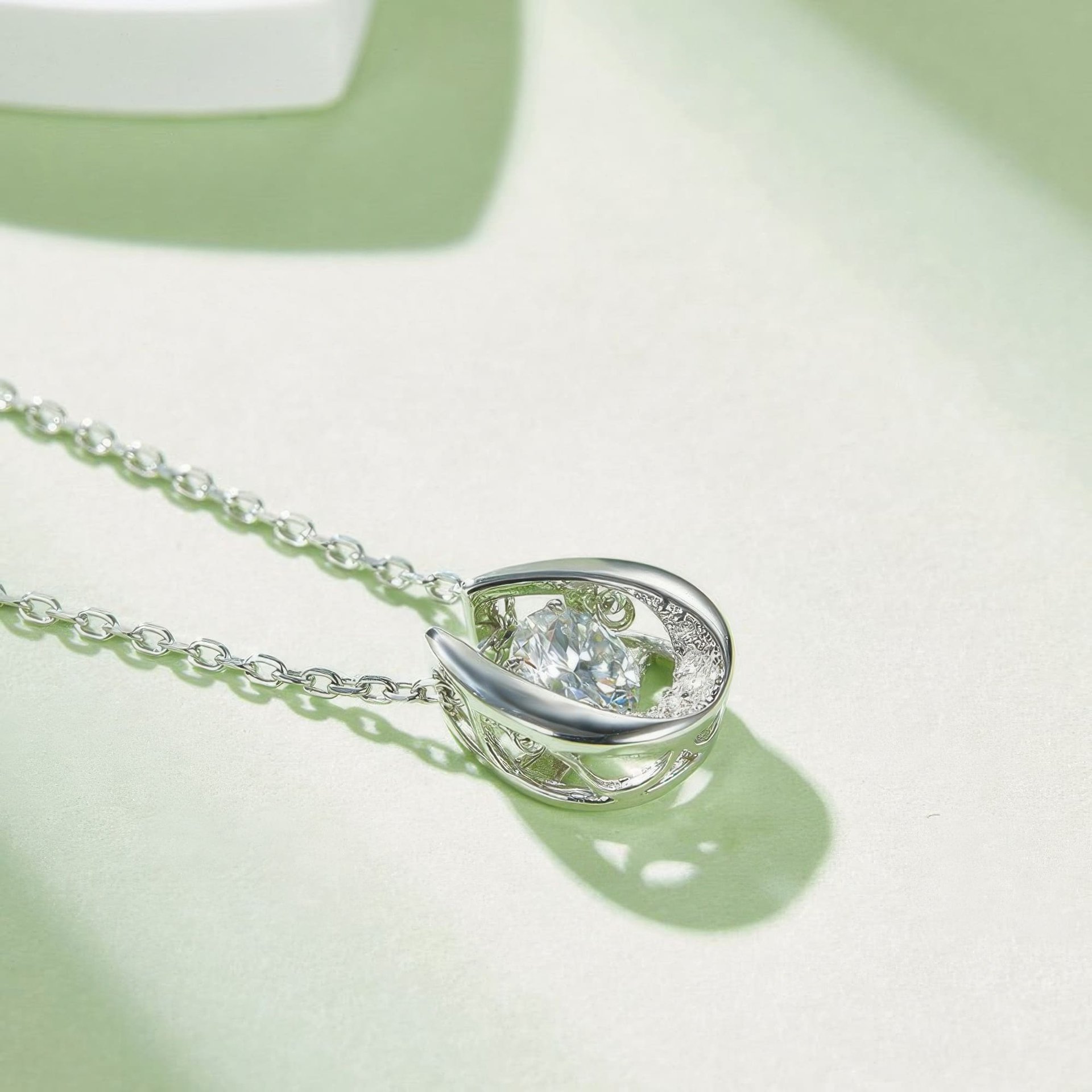 Horseshoe Moissanite Pendant Necklace | 0.5ct DEW Round Floating Stone | 925 Sterling Silver - Image 5
