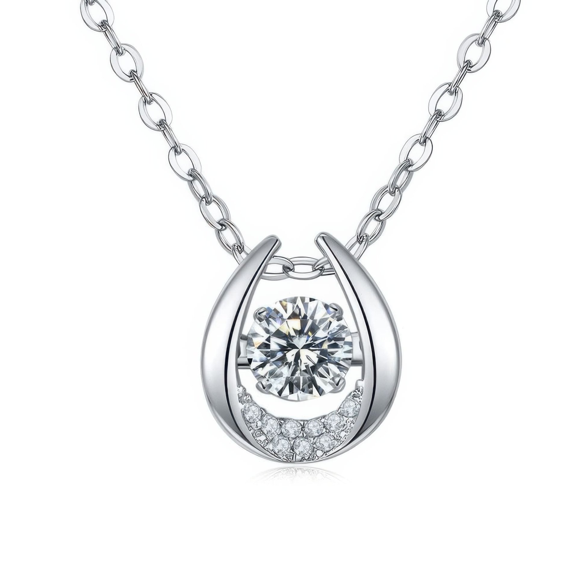 Horseshoe Moissanite Pendant Necklace | 0.5ct DEW Round Floating Stone | 925 Sterling Silver