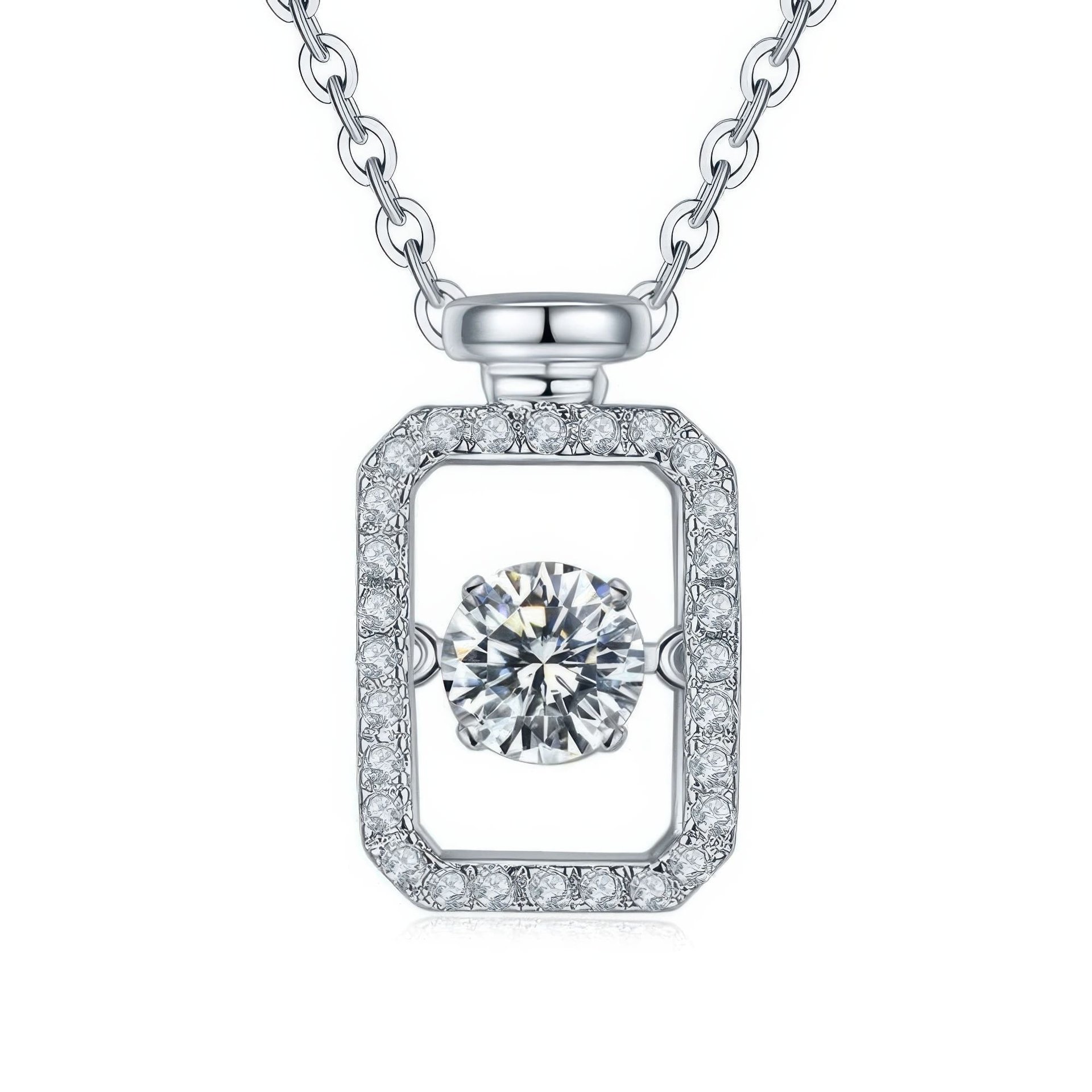Geometric Bottle Halo Moissanite Pendant Necklace | Dancing Round Cut | 925 Sterling Silver