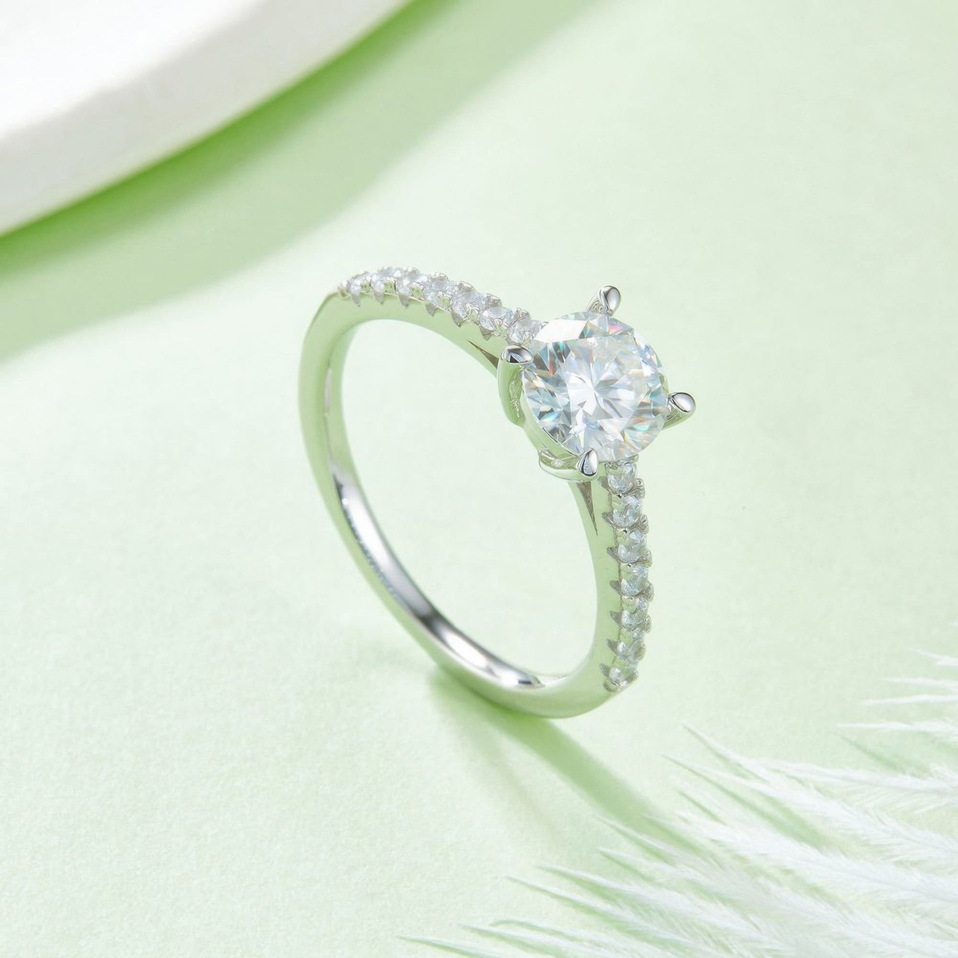 1 Carat Round Moissanite Solitaire Ring | Micro-Pavé Band | DEF VVS - Image 2