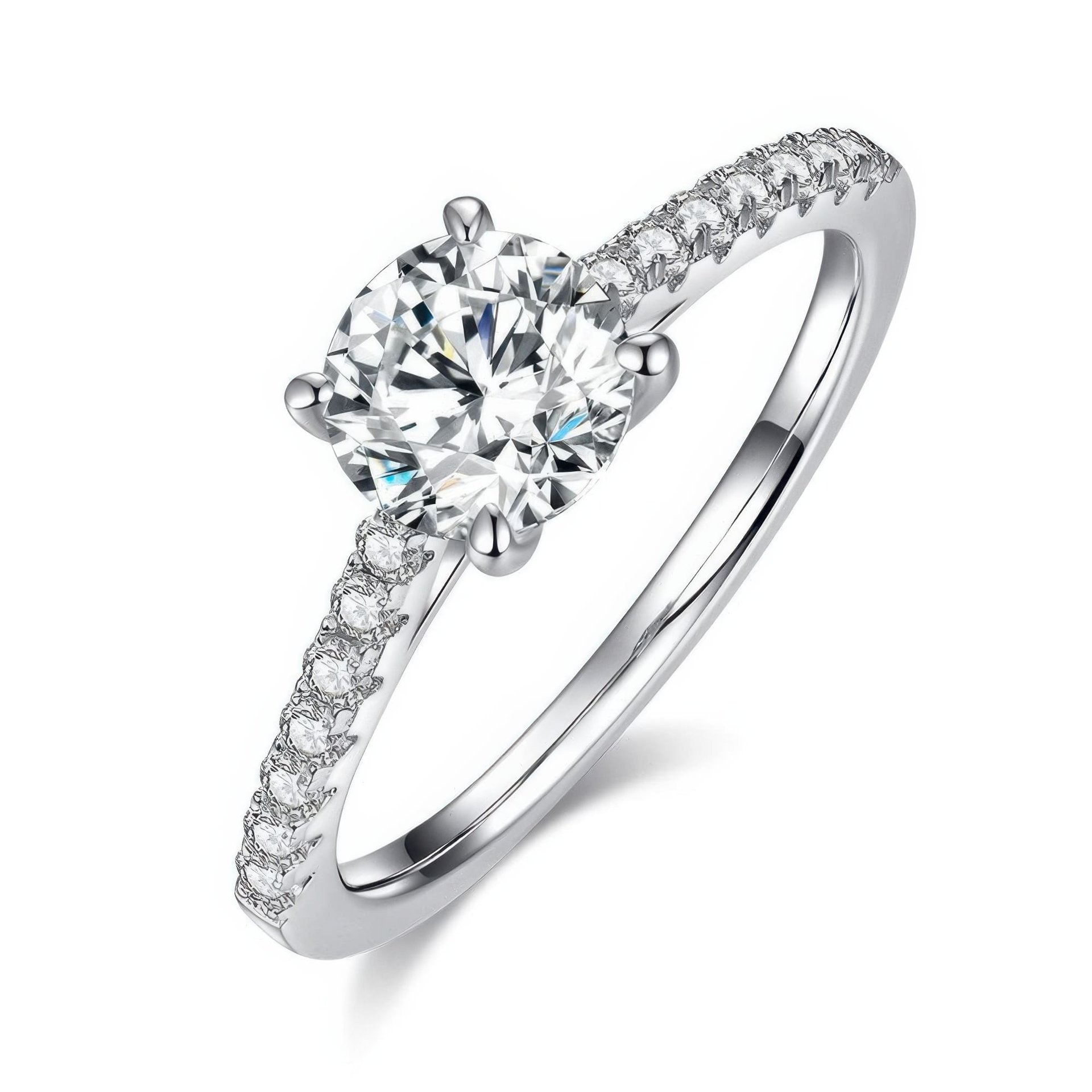 1 Carat Round Moissanite Solitaire Ring | Micro-Pavé Band | DEF VVS