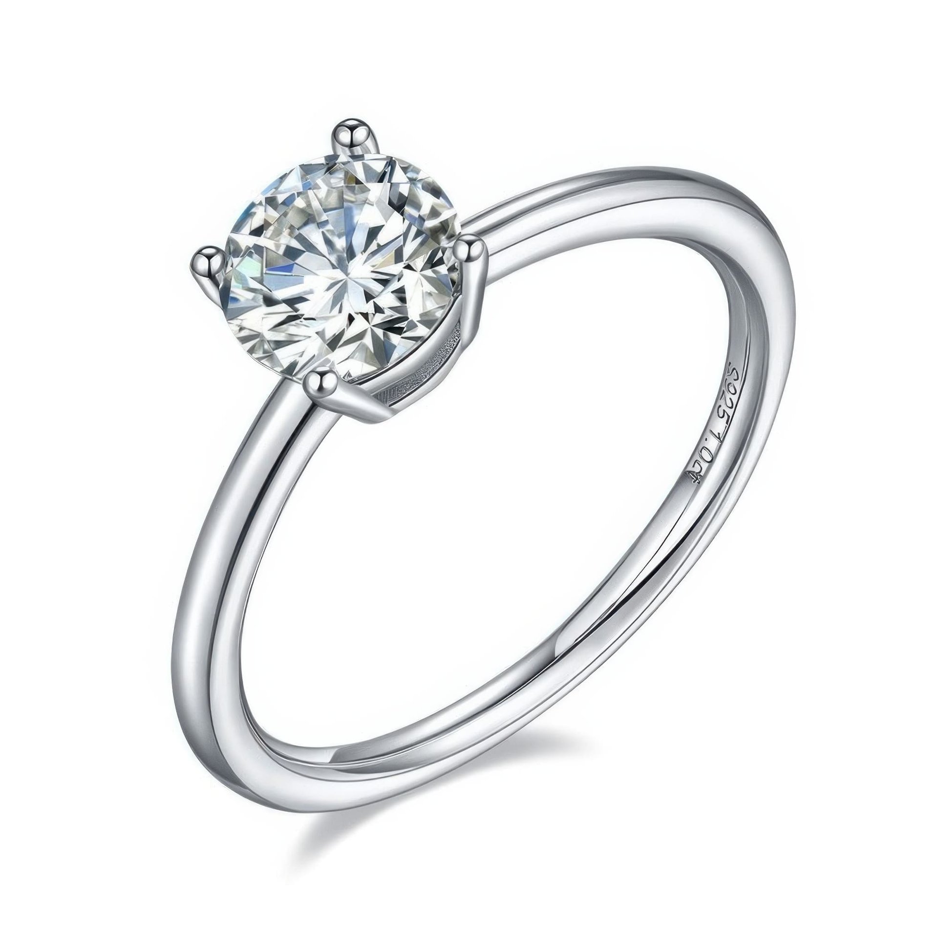 1 Carat Moissanite Solitaire Engagement Ring | Round Cut 4-Prong 925 Sterling Silver