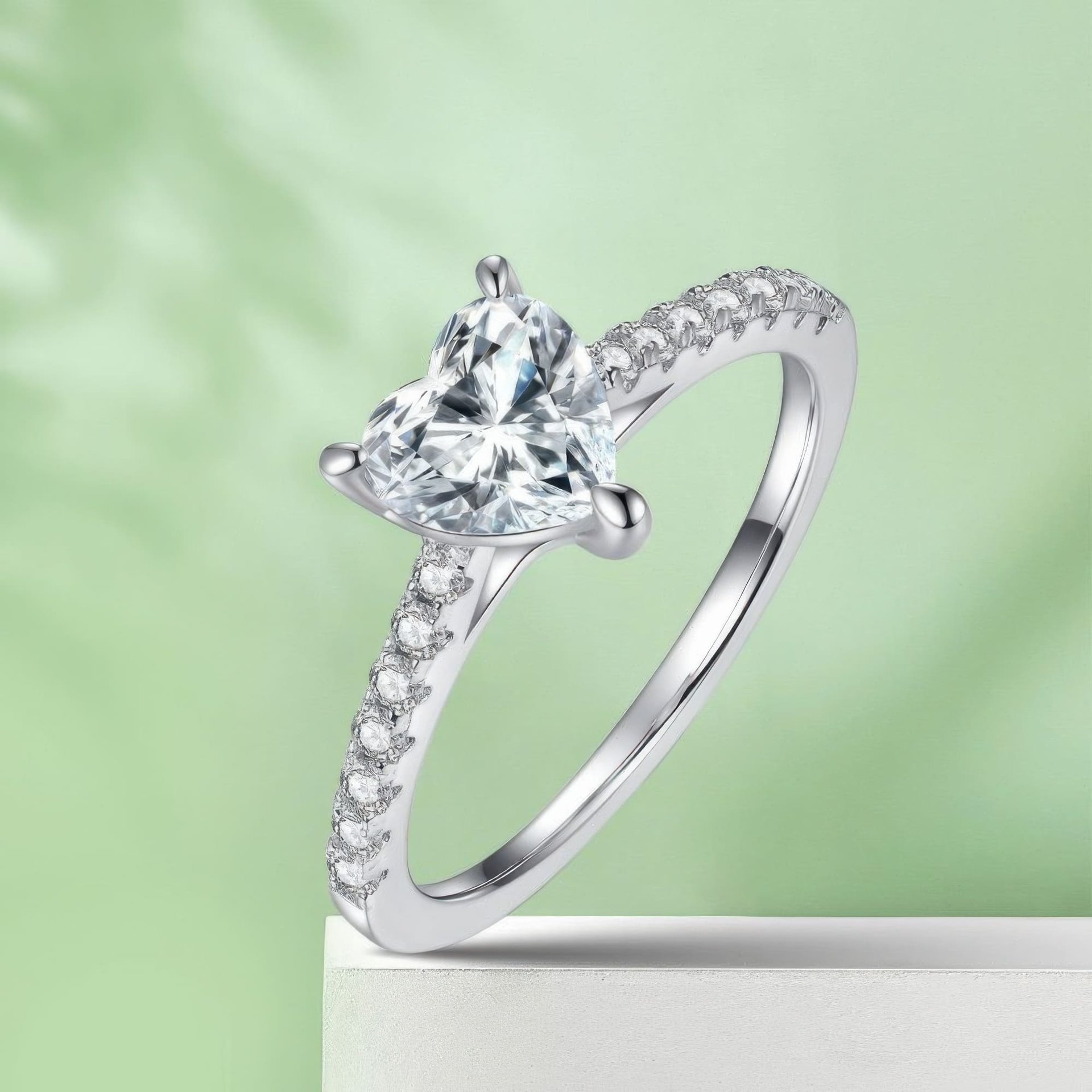 Heart-Cut Moissanite Promise Ring | 1ct DEW Solitaire | 925 Sterling Silver Pavé Band - Image 5